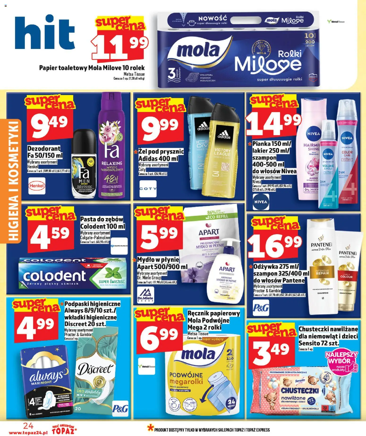 Topaz gazetka od 23.04.2026 | Strona: 24 | Produkty: Wkładki higieniczne, Szampon, Odżywka, Ręcznik papierowy