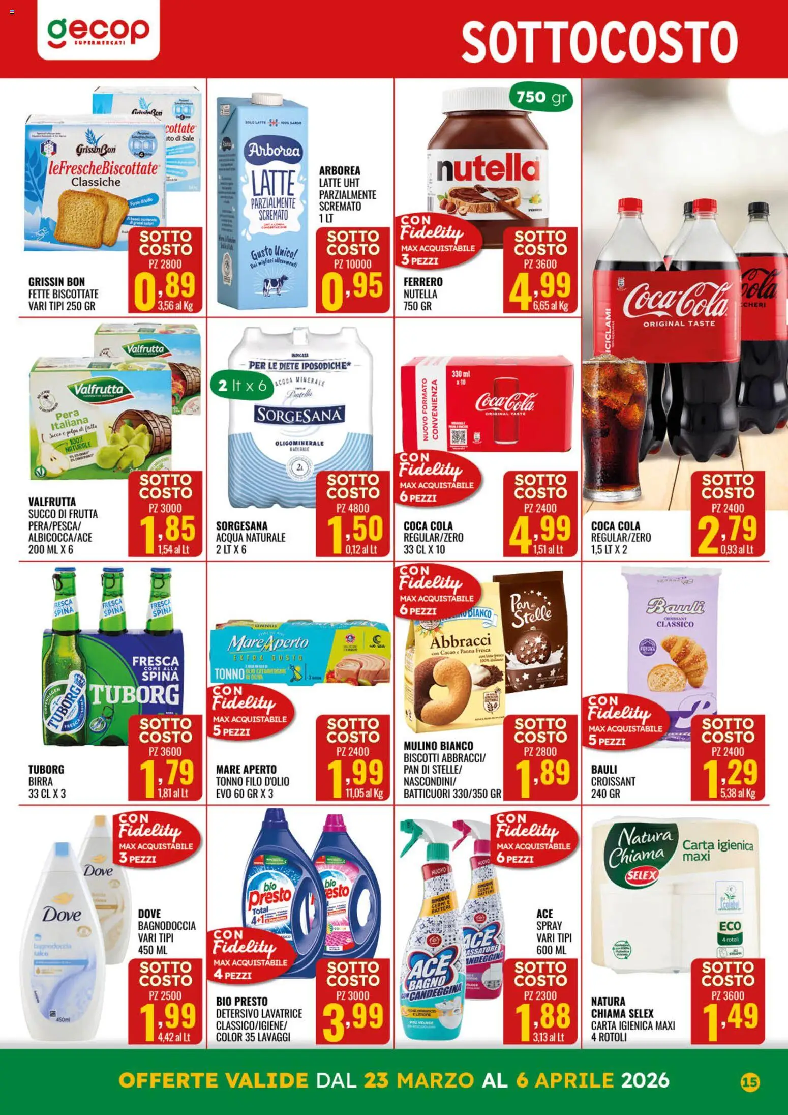 Volantino GECOP del 23.03.2026 | Pagina: 15 | Prodotti: Candeggina, Talco, Acqua naturale, Fette biscottate