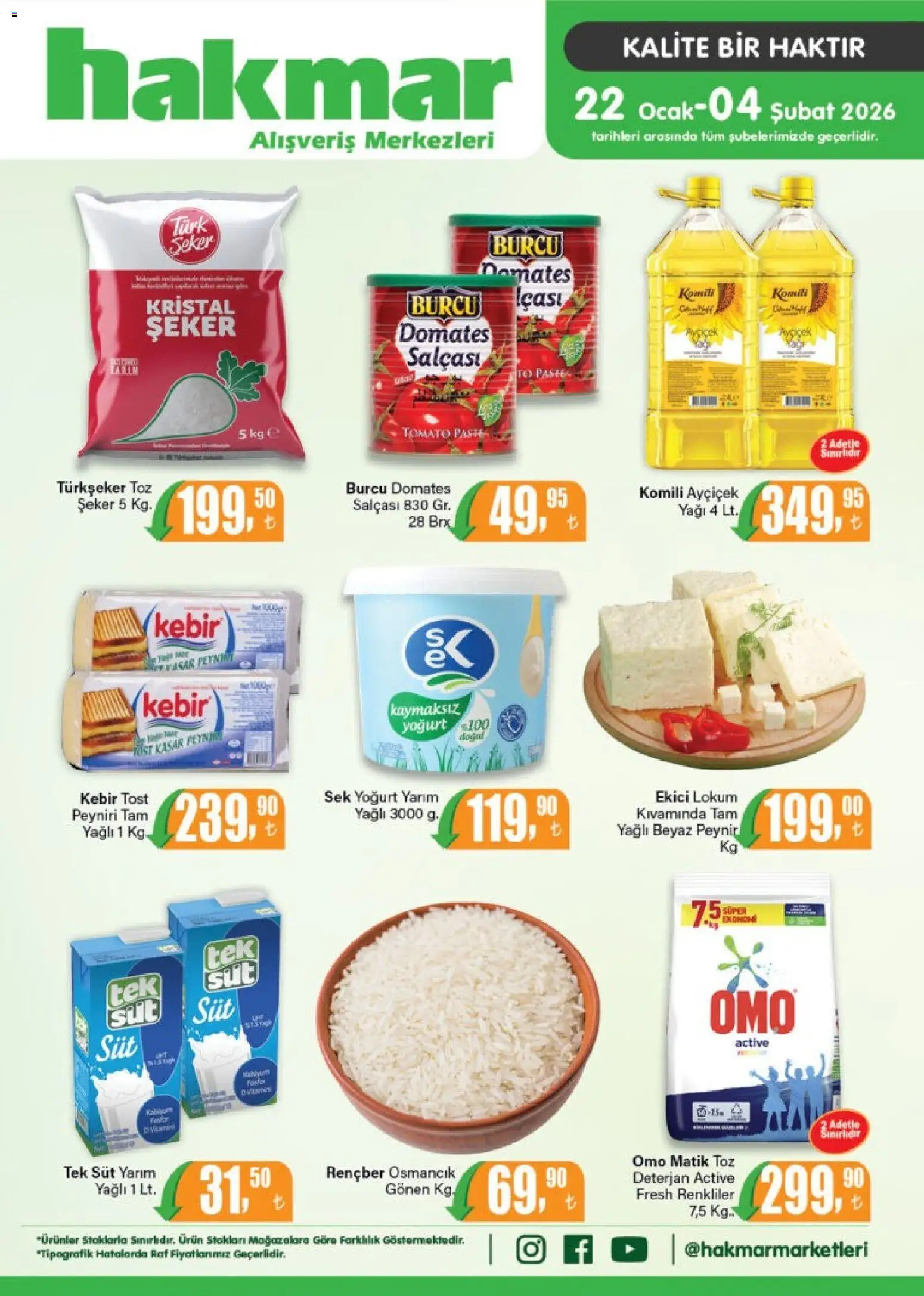 Hakmar Katalog - 22.01.2026 tarihinden itibaren geçerlidir | Sayfa: 1 | Ürünler: Süt, Yoğurt, Domates, Şeker