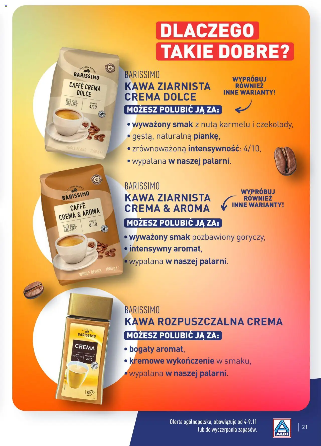 Aldi Gazetka - Wielki test od 04.11.2024 | Strona: 21 | Produkty: Kawa ziarnista, Kawa rozpuszczalna, Kawa