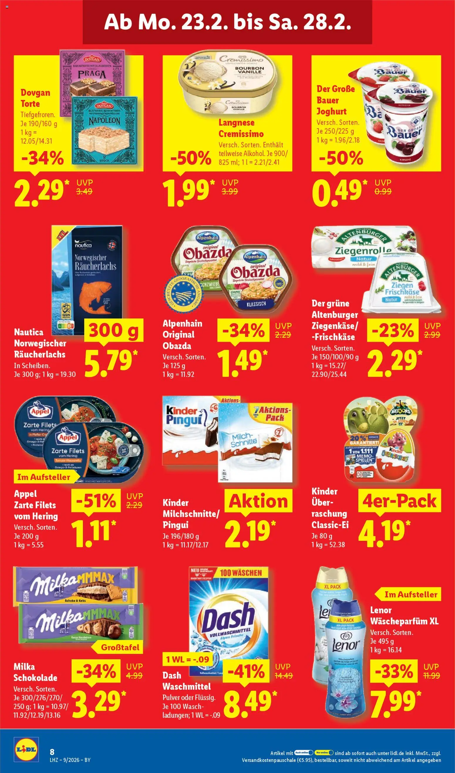 Lidl Prospekt Uffenheim – gültig ab 23.02.2026 | Seite: 14 | Produkte: Lenor, Milch, Räucherlachs, Frischkase