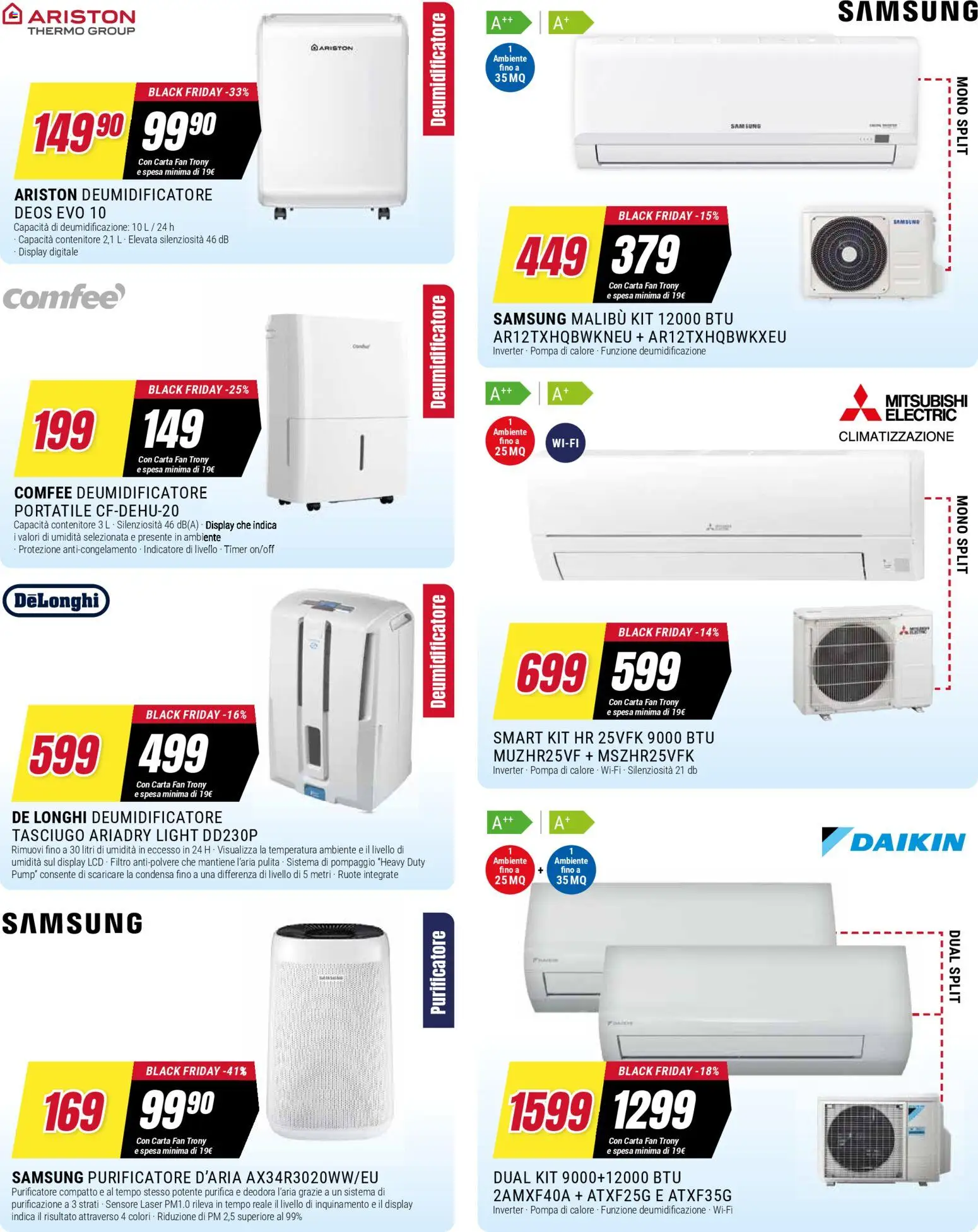 Volantino Trony del 25.11.2025 | Pagina: 39 | Prodotti: Deumidificatore, Fan, Purificatore d'aria, Samsung