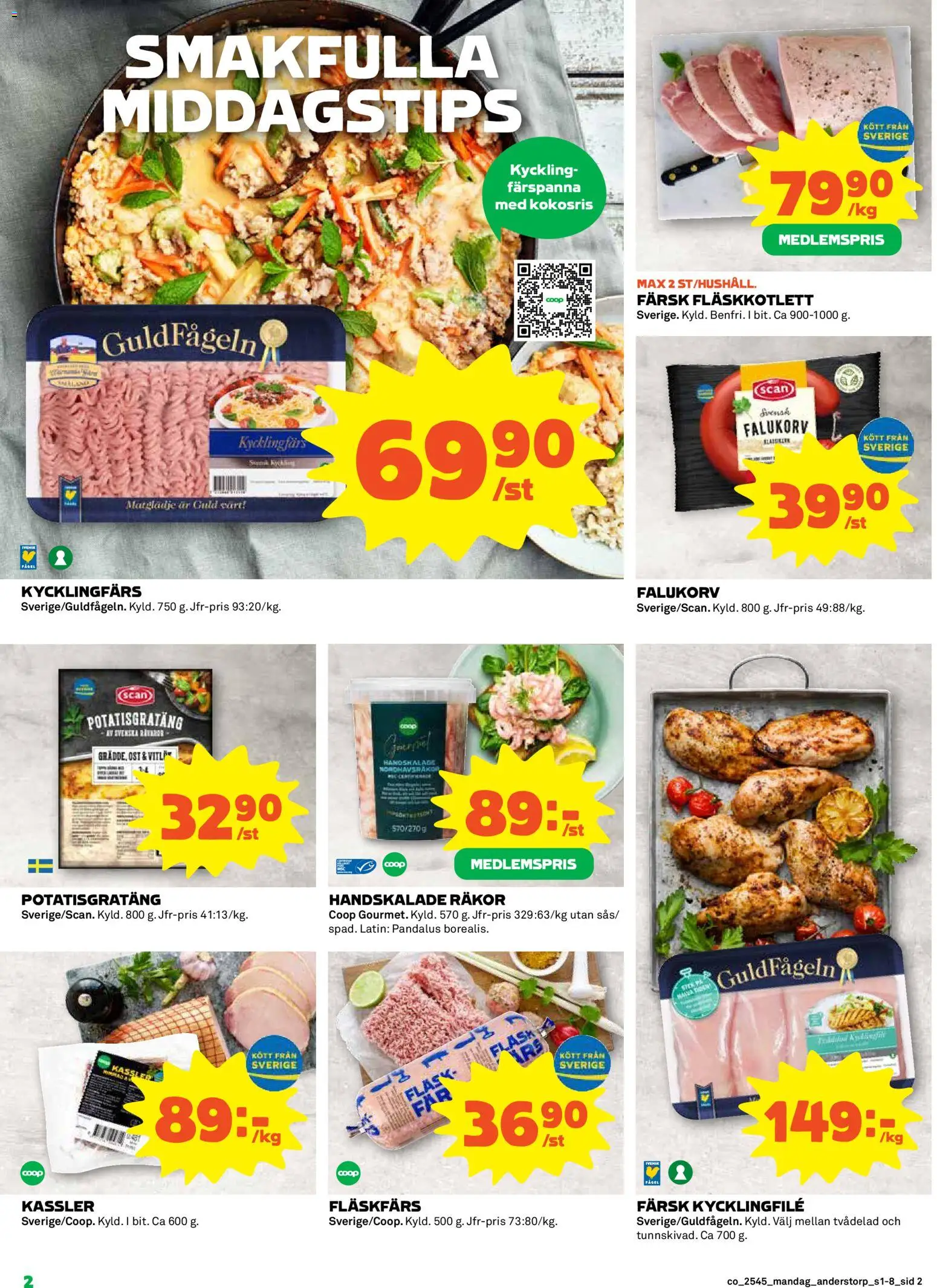 Coop reklamblad aktuell från 03.11.2025 | Sida: 2 | Produkter: Kassler, Räkor, Ost, Fläsk