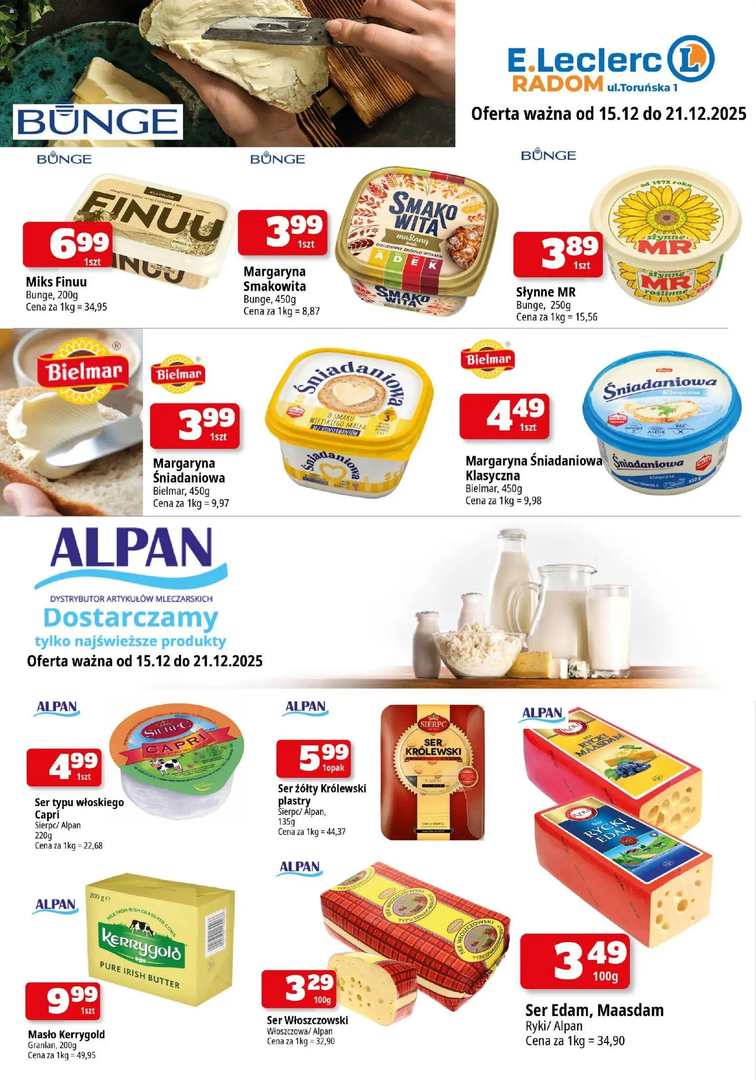 E.Leclerc Gazetka - Radom od 15.12.2025 | Strona: 1 | Produkty: Margaryna, Masło, Ser, Maska