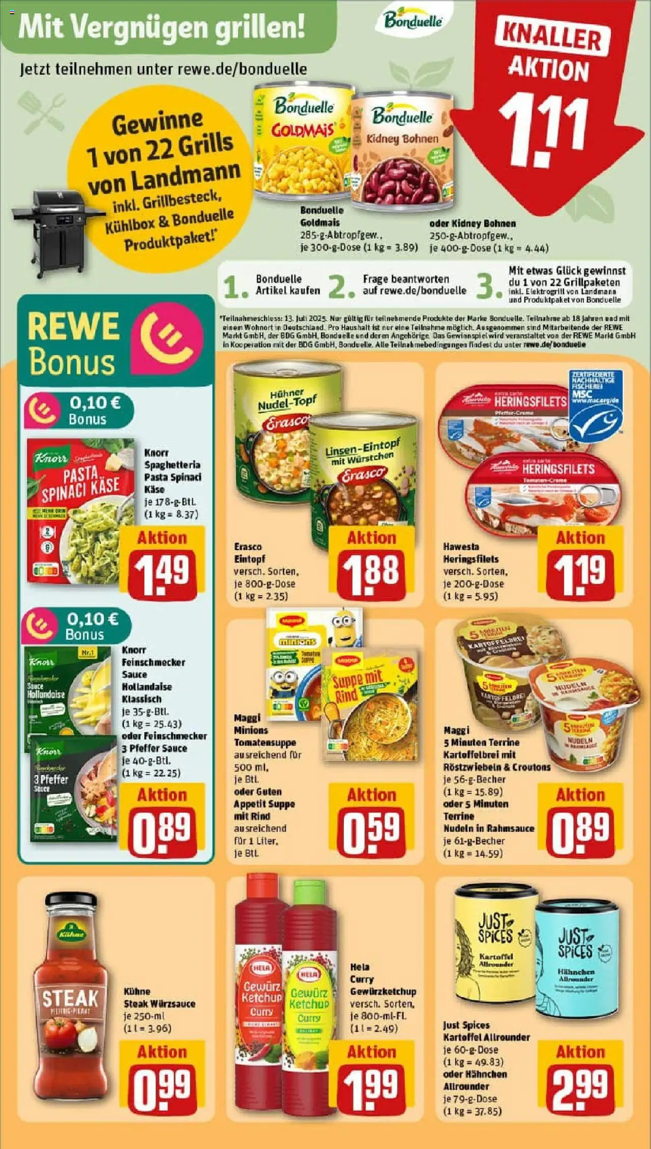 Rewe prospekt Duisburg / Bergheim	 - gültig ab dem 22.06.2025 | Seite: 20 | Produkte: Steak, Erasco, Ketchup, Maggi 5 minuten terrine