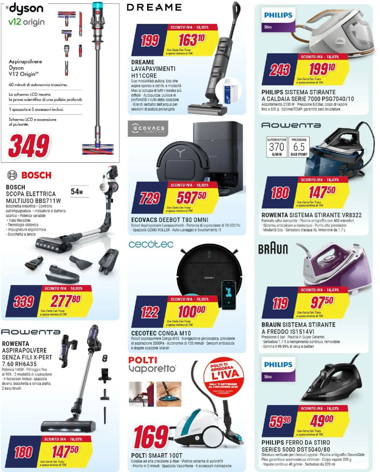 Volantino Trony del 02.10.2025 | Pagina: 13 | Prodotti: Schermo, Ferro da stiro, Fan, Dyson