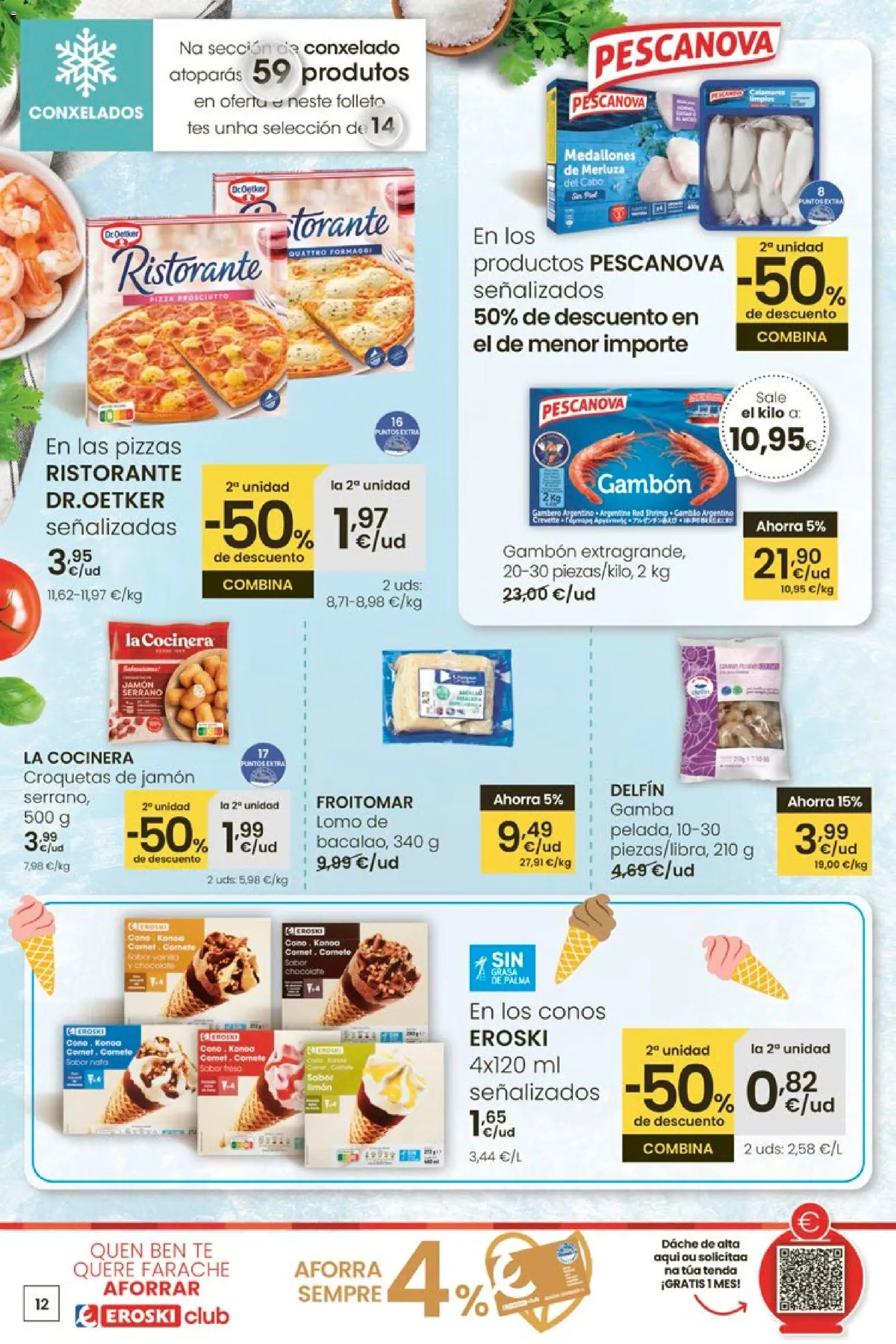 Eroski - Oferta │ válido desde el 12.03.2026 | Página: 12 | Productos: Medallones, Pizza, Croquetas, Gamba