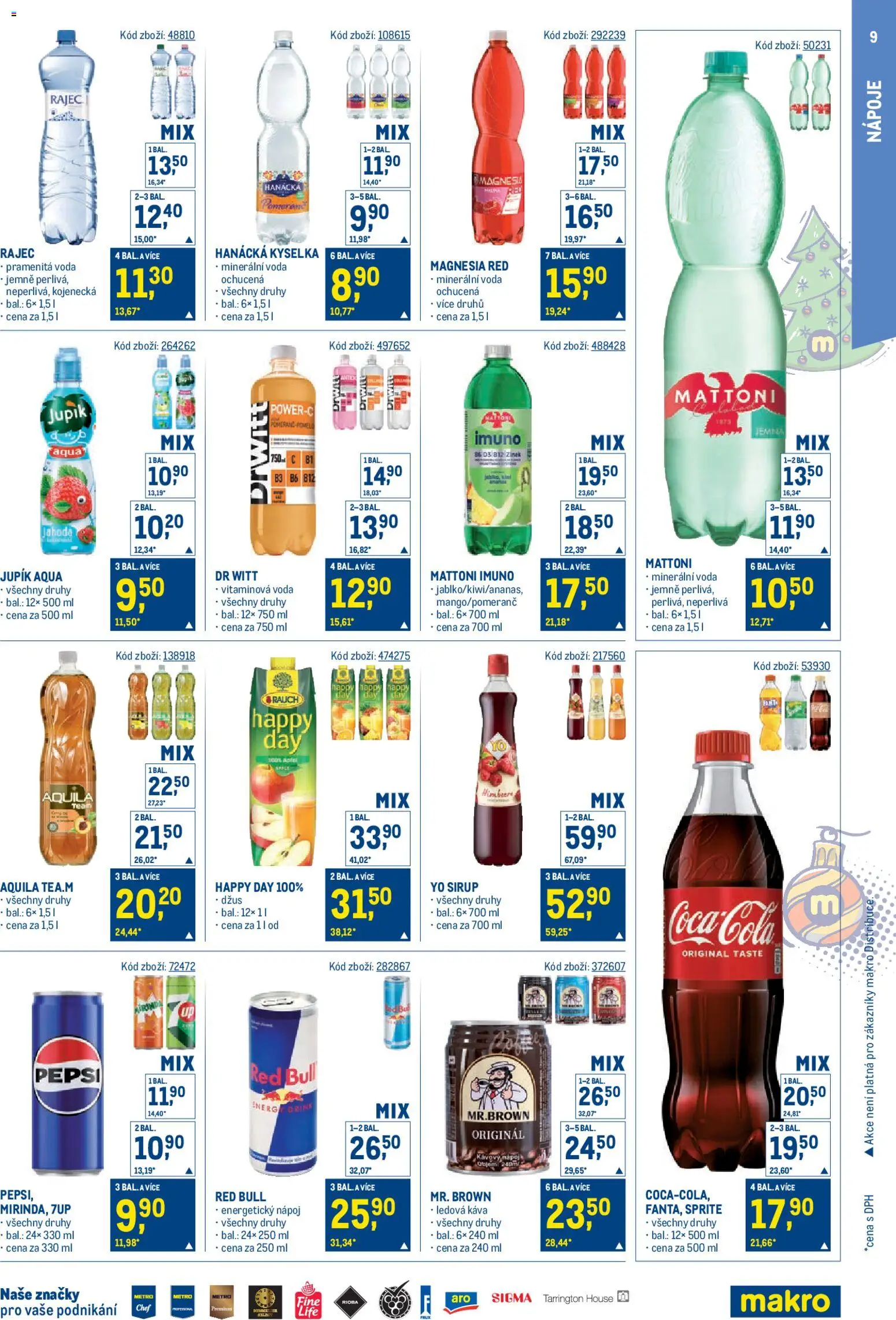 Makro leták - Maloobchod od 03.12.2025 | Strana: 9 | Produkty: Energetický nápoj, Yo sirup, Mirinda, Aquila