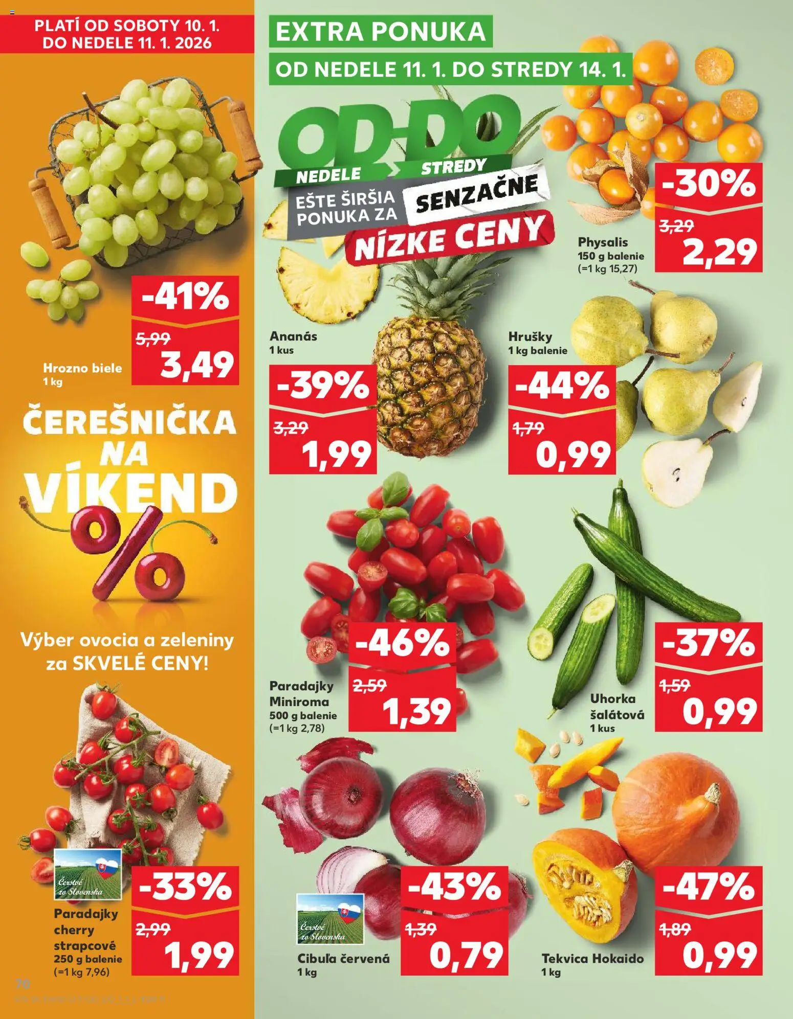Nové Kaufland akcie – leták je platný od 08.01.2026 | Strana: 70 | Produkty: Paradajky, Ananás, Cibuľa, Hrušky