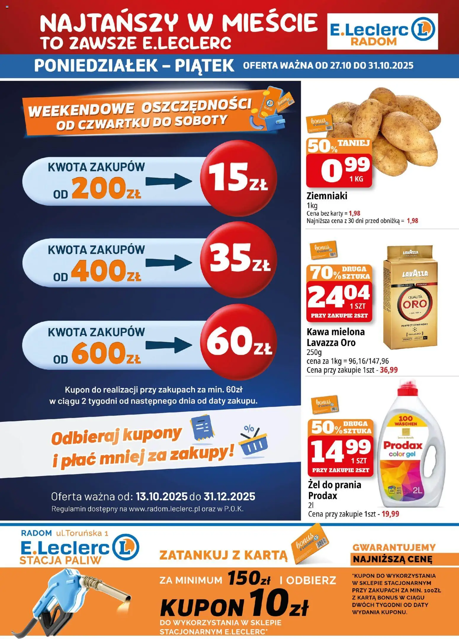 E.Leclerc Gazetka - Radom od 27.10.2025 | Strona: 1 | Produkty: Karta, Lavazza, Kawa, Ziemniaki