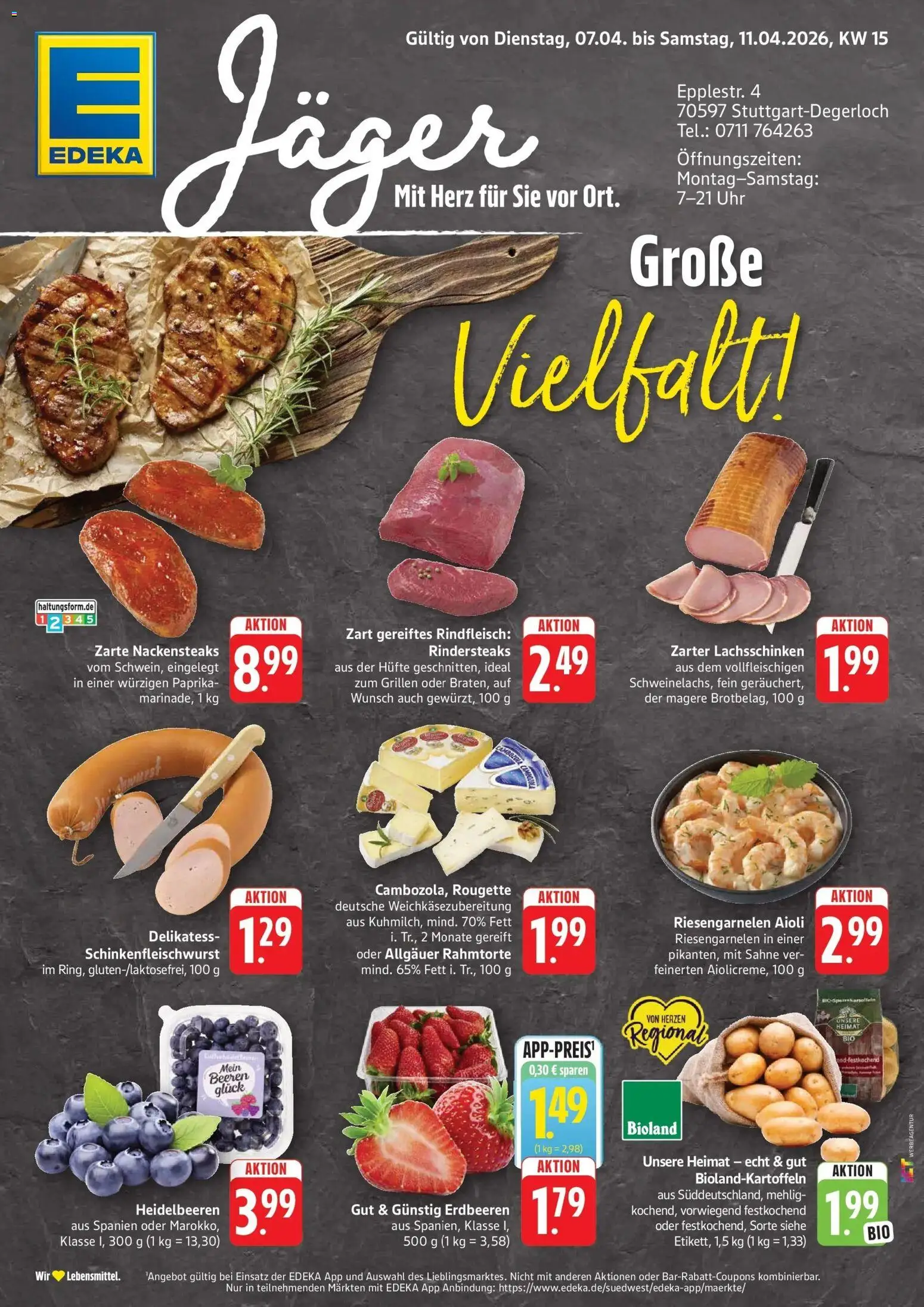 Edeka prospekt Stuttgart-Degerloch	 – gültig ab 05.04.2026 | Seite: 1 | Produkte: Heidelbeeren, Paprika, Sahne, Uhr