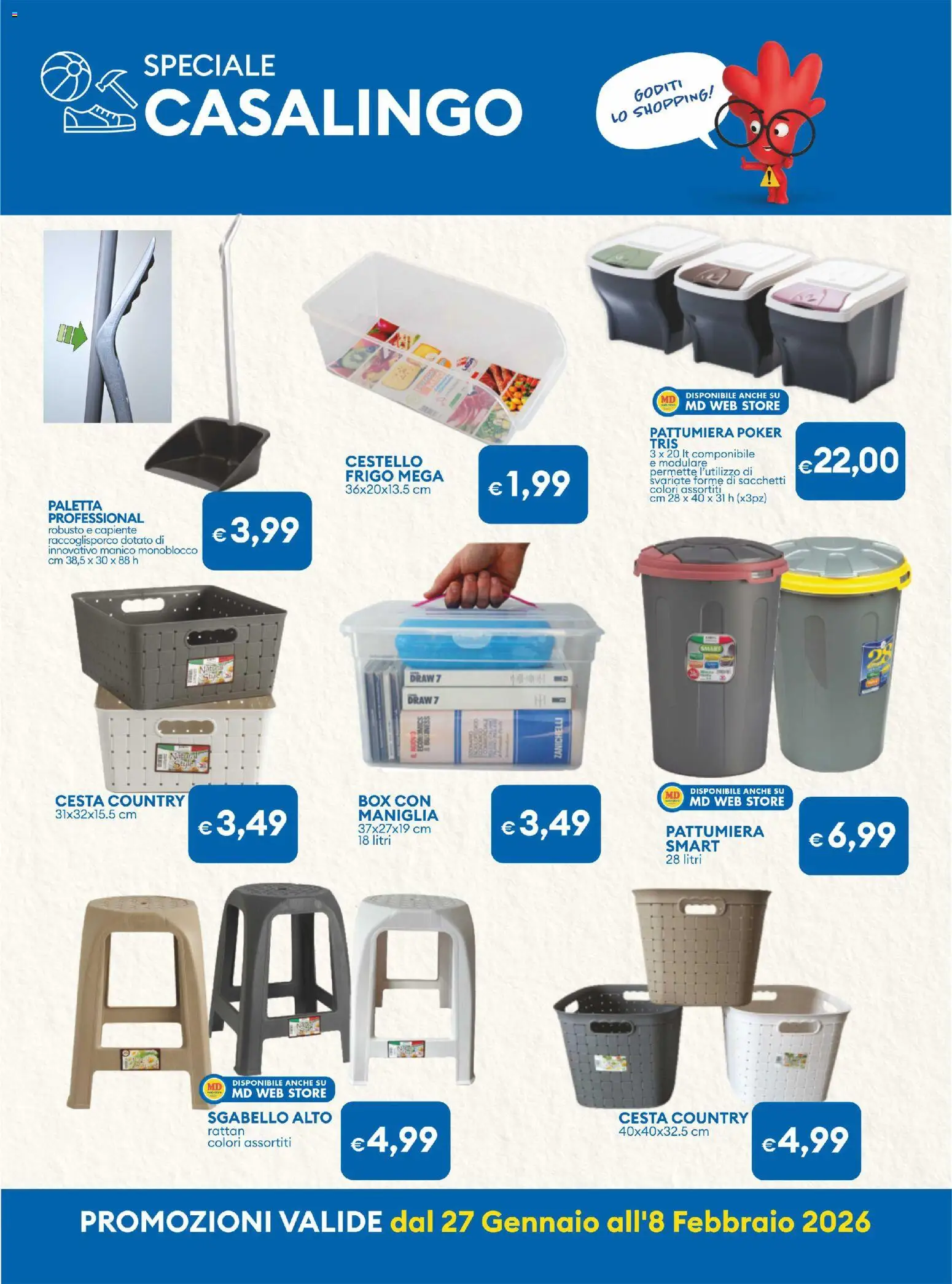 Volantino MD Discount del 27.01.2026 | Pagina: 26 | Prodotti: Paletta, Sgabello, Pattumiera