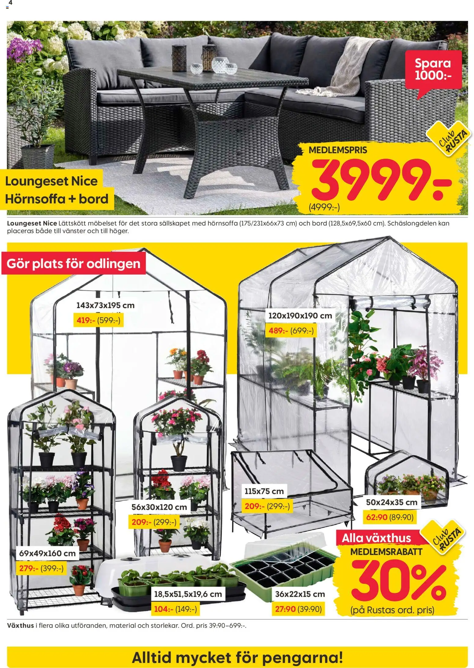 Rusta reklamblad aktuell från 23.03.2026 | Sida: 4 | Produkter: Växthus, Bord