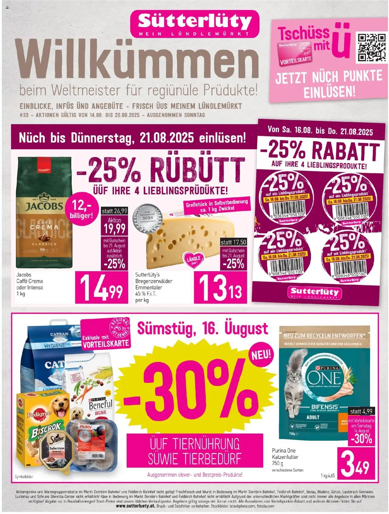 Sutterlüty Flugblatt gültig ab 14.08.2025 | Seite: 1 | Produkte: Wurst, Käse
