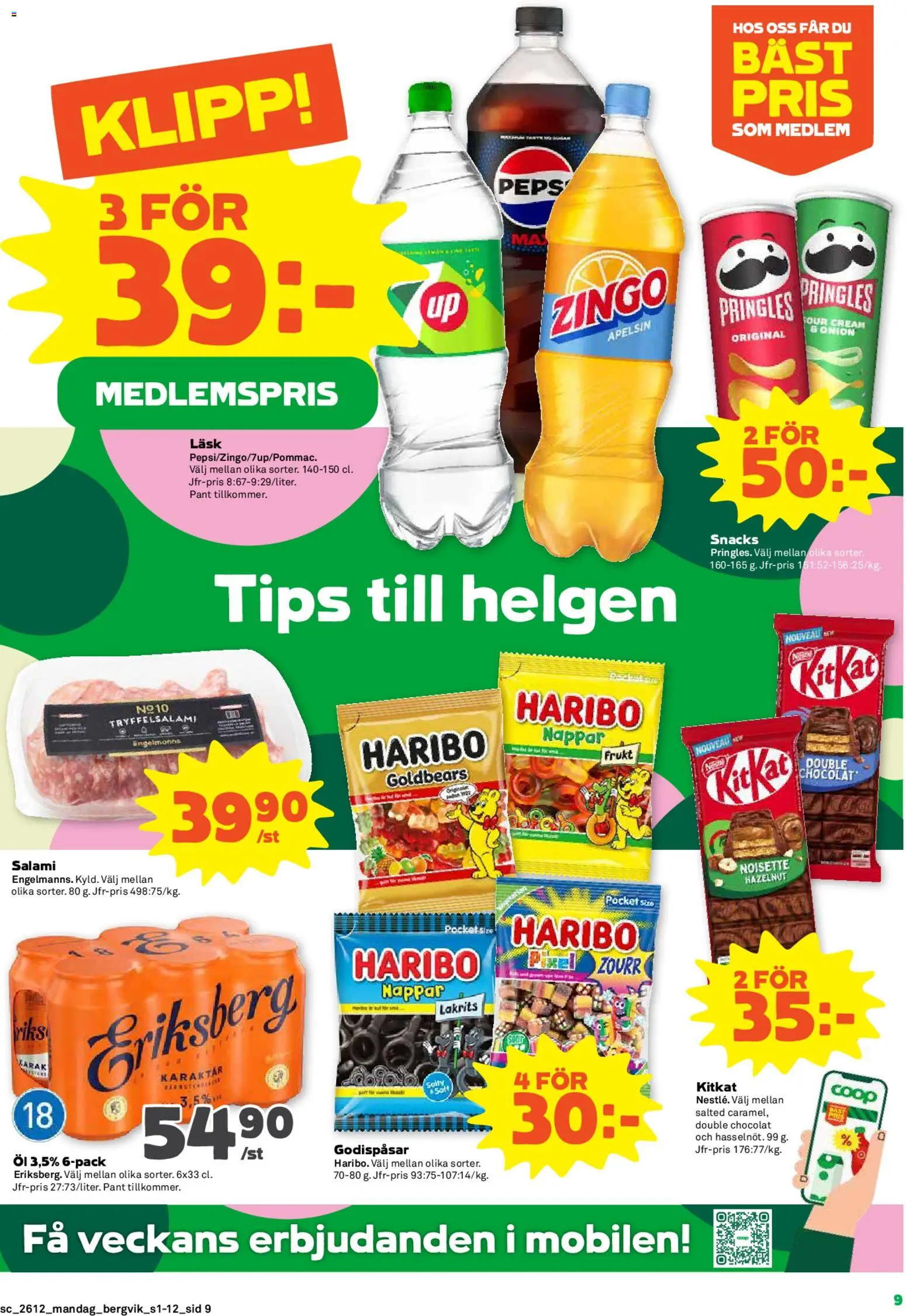 Stora Coop reklamblad aktuell från 16.03.2026 | Sida: 9 | Produkter: Lakrits, Pringles, Salami, Apelsin