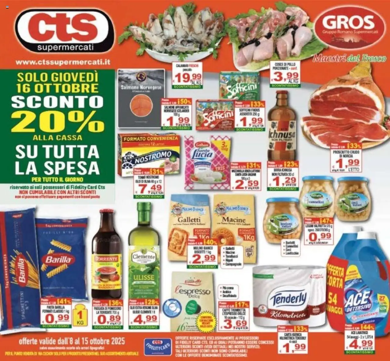 Volantino CTS del 08.10.2025 | Pagina: 1 | Prodotti: Biscotti, Prosciutto, Tonno, Torta