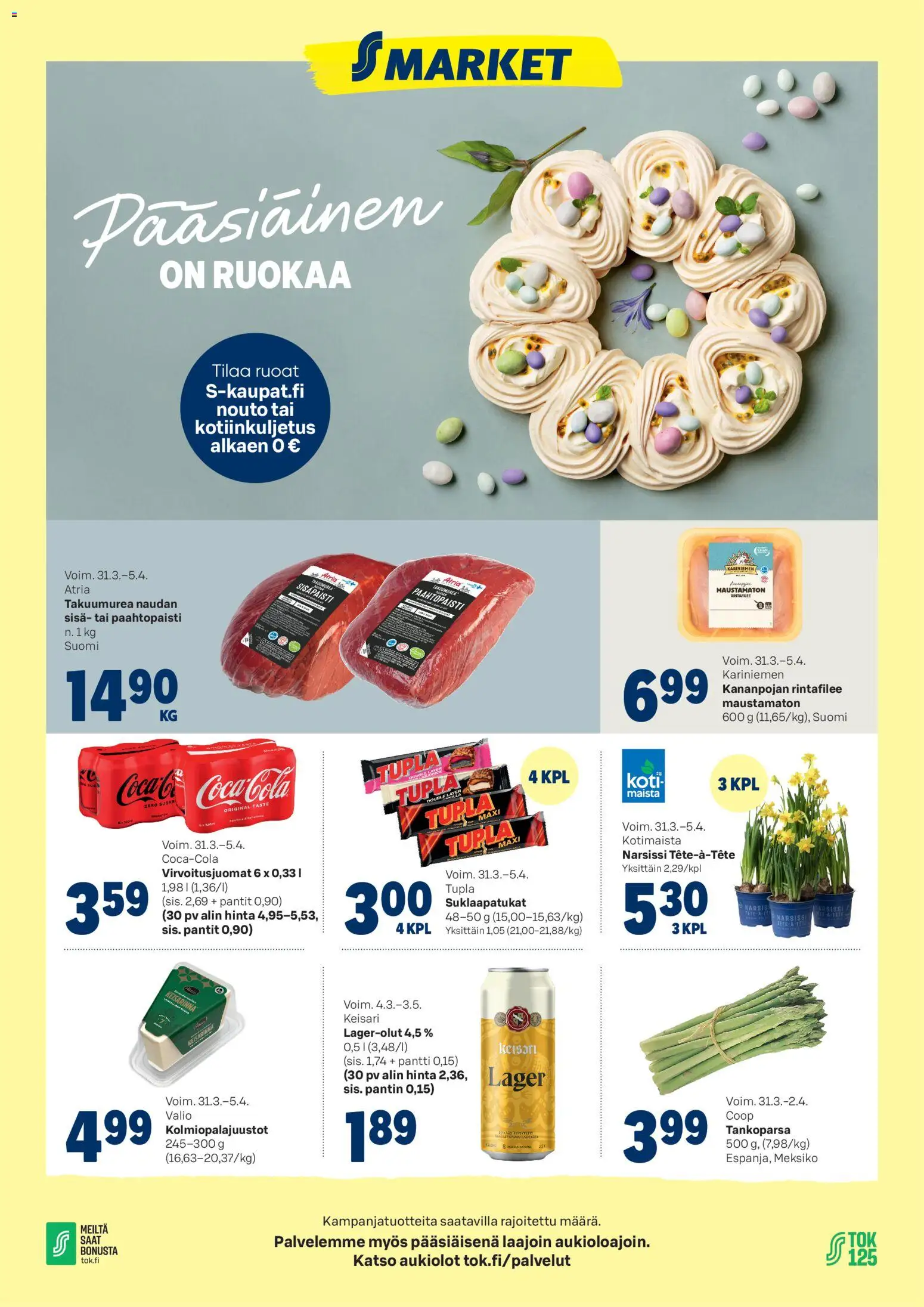 S-market tarjoukset - Pääsiäinen on ruokaa – voimassa 03.04.2026 alkaen | Sivu: 1 | Tuotteet: Virvoitusjuomat, Suklaapatukat