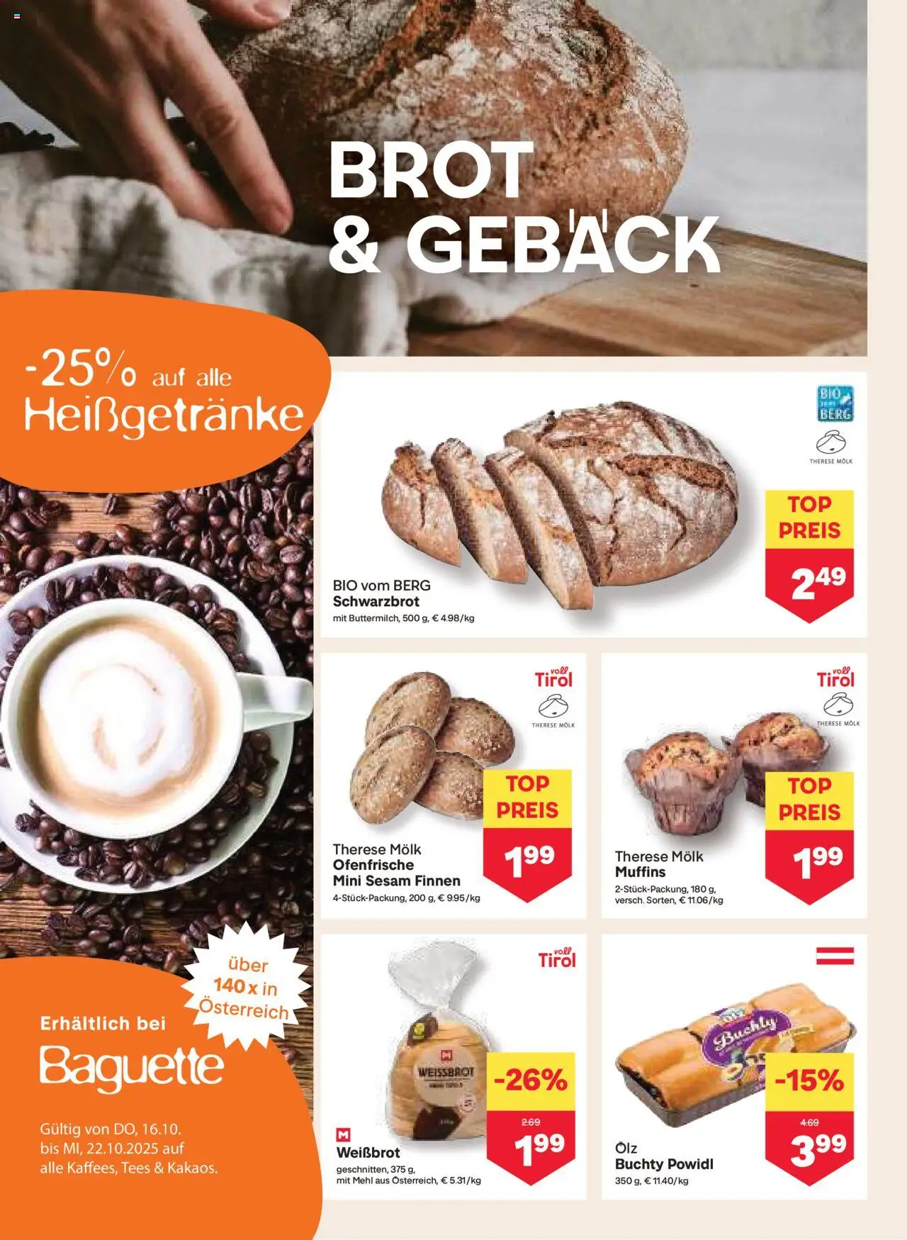 MPREIS Flugblatt gültig ab 16.10.2025 | Seite: 4 | Produkte: Jääkaappipakastin, Brot