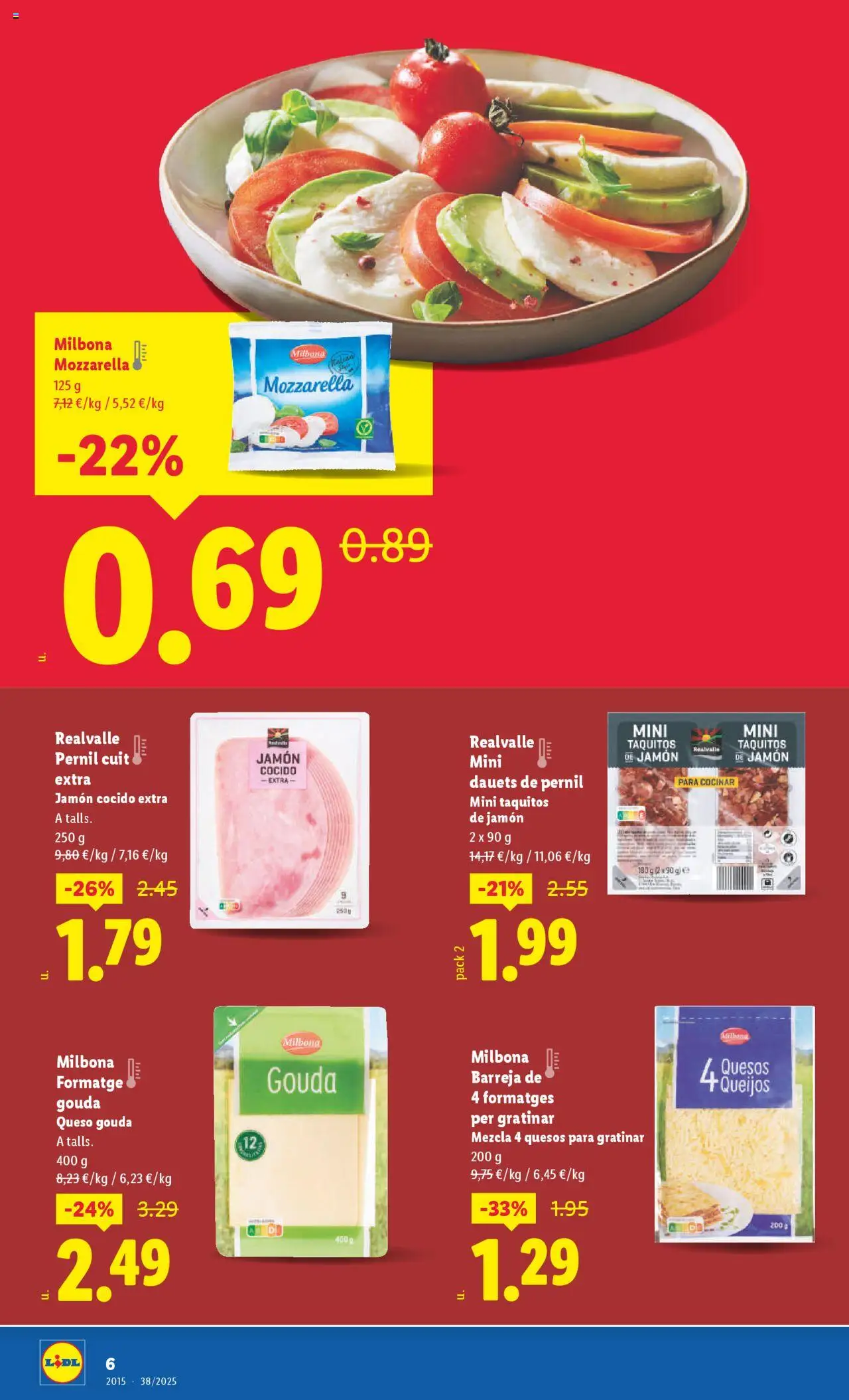 Lidl - La Guixa │ válido desde el 19.09.2025 | Página: 6 | Productos: Queso, Jamón, Jamón cocido, Queso Gouda