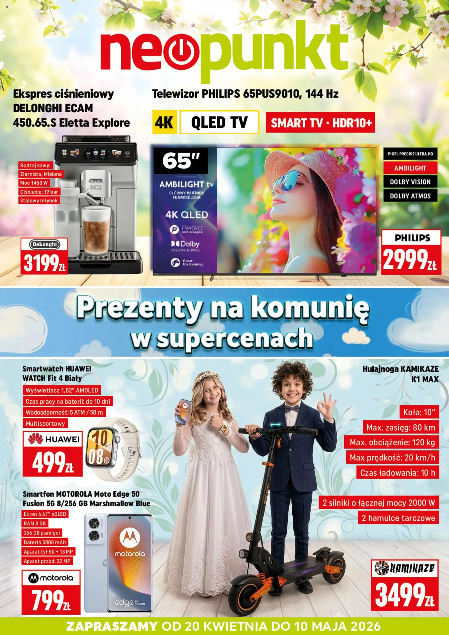 Neopunkt gazetka od 20.04.2026 | Strona: 1 | Produkty: Smartfon, Telewizor, Ekspres ciśnieniowy, Młynek