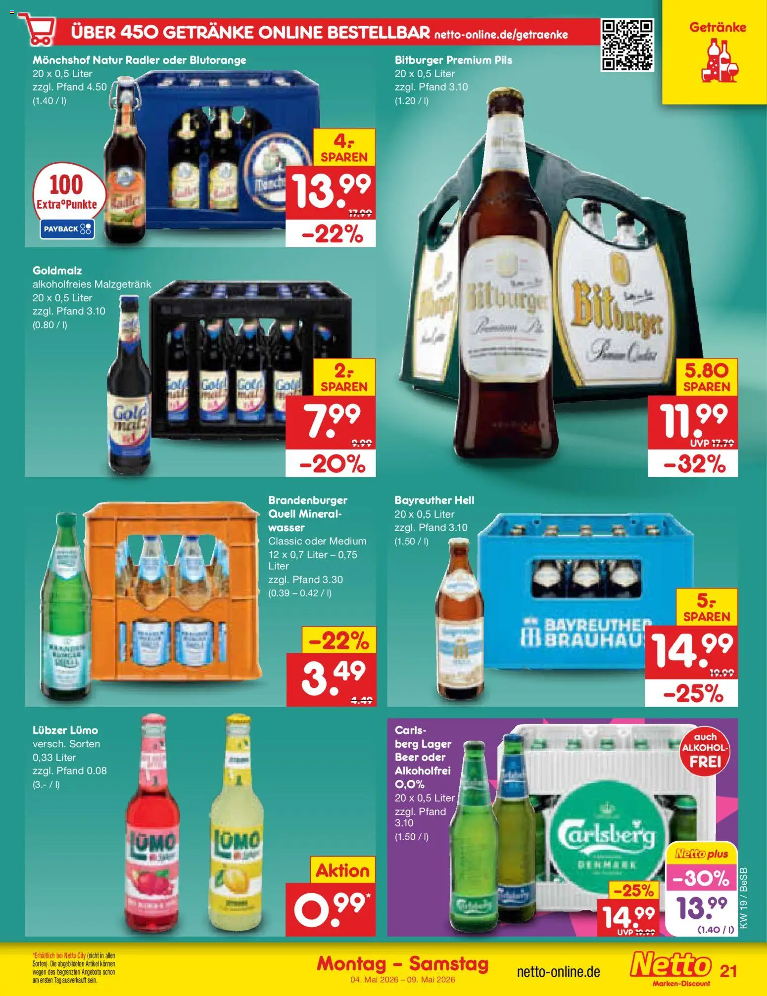 Netto Marken-Discount Prospekt 	 – gültig ab 04.05.2026 | Seite: 25 | Produkte: Bayreuther hell, Bitburger, Monchshof, Carlsberg