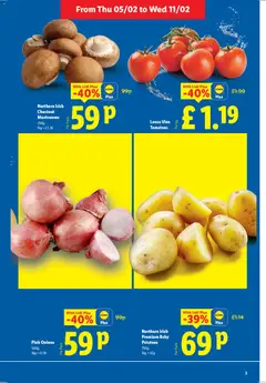 Preview of Lidl - Valentine valid from 05.02.2026 | Page: 3 | Products: Tomatoes, Mushrooms, Potatoes