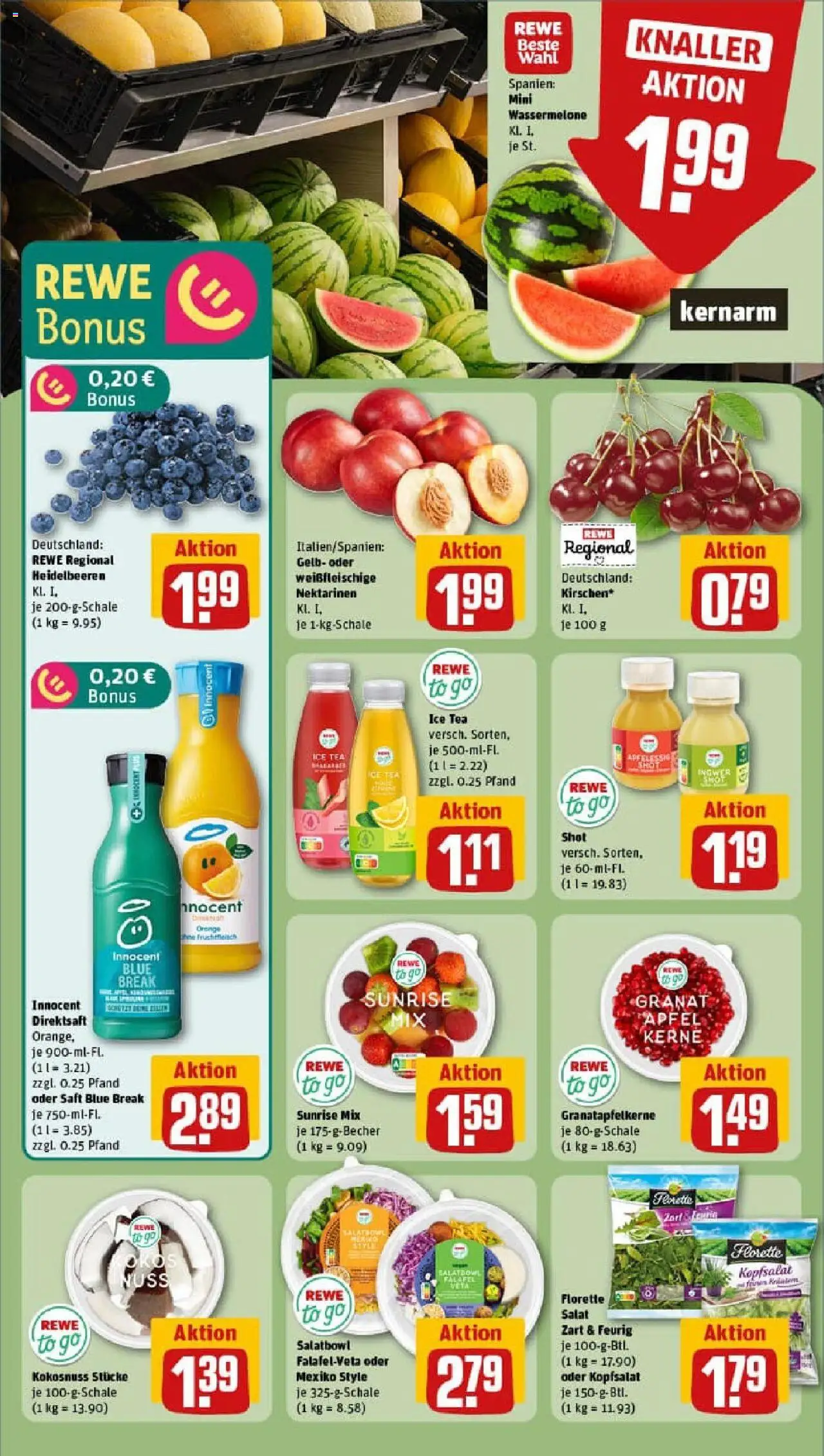 Rewe prospekt Bonn / Kessenich	 - gültig ab dem 14.07.2025 | Seite: 4 | Produkte: Äpfel, Heidelbeeren, Wassermelone, Saft