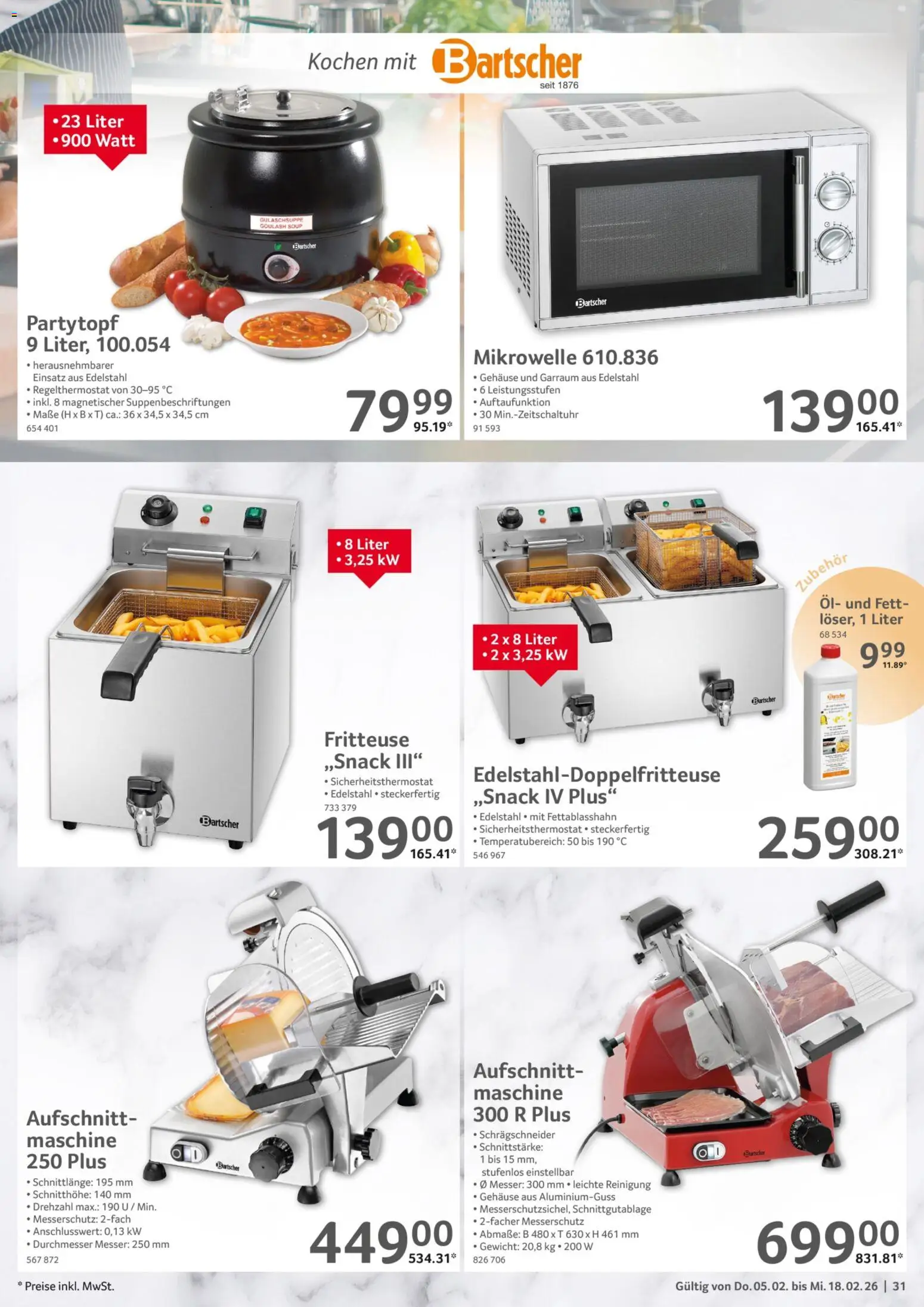 Selgros Gastronomie – gültig ab 05.02.2026 | Seite: 31 | Produkte: Mikrowelle, Gewicht, Öl, Fritteuse