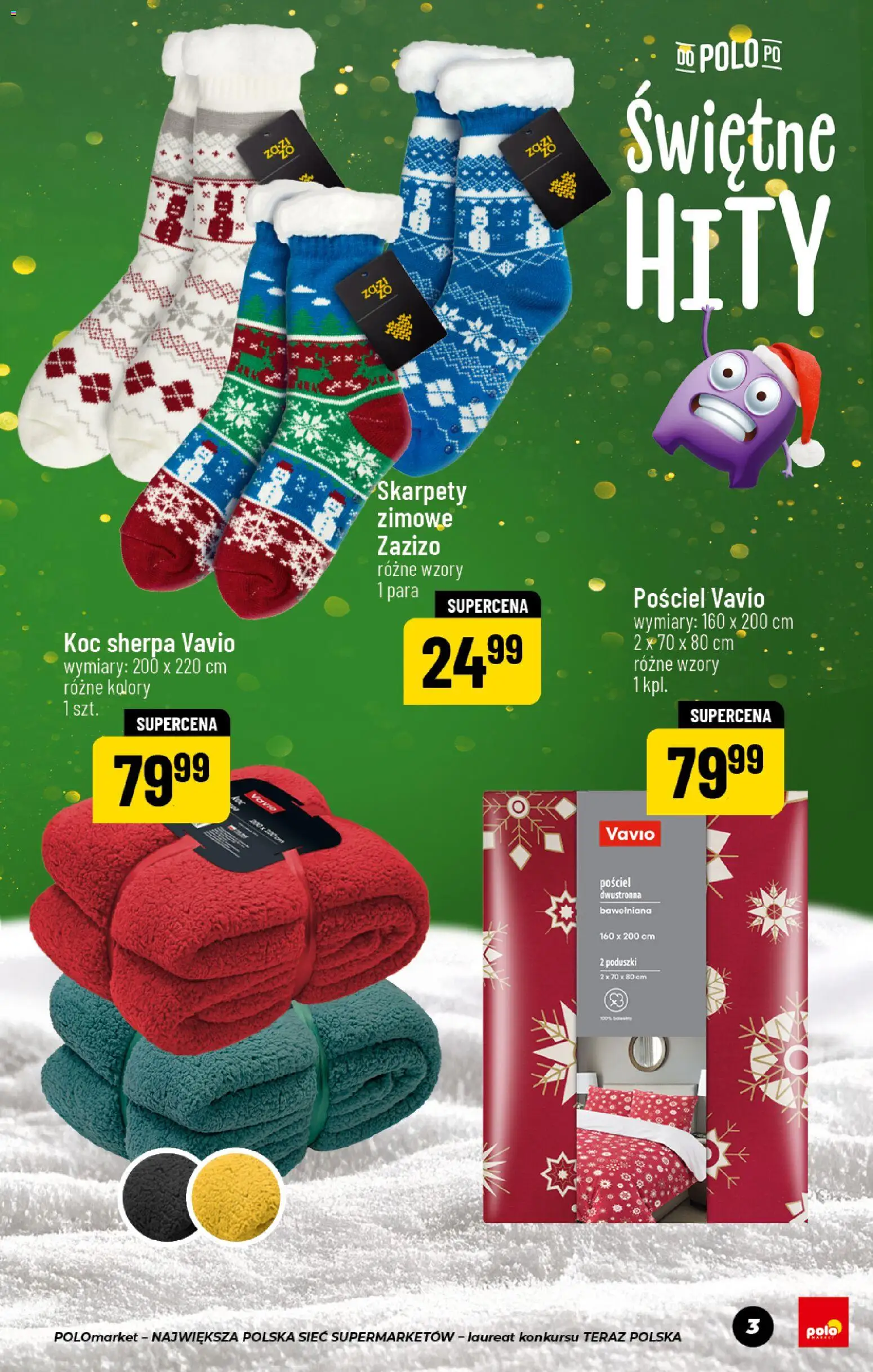 POLOmarket Gazetka - Boże Narodzenie od 07.11.2025 | Strona: 3 | Produkty: Pościel, Skarpety, Koc