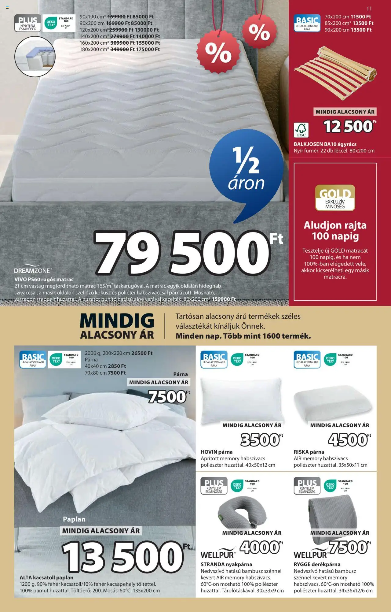 JYSK akciós ujság - amely érvényes a következő dátumtól: 06.08.2025 | Oldal: 11 | Termékek: Paplan, Kokusz, Párna, Ágyrács