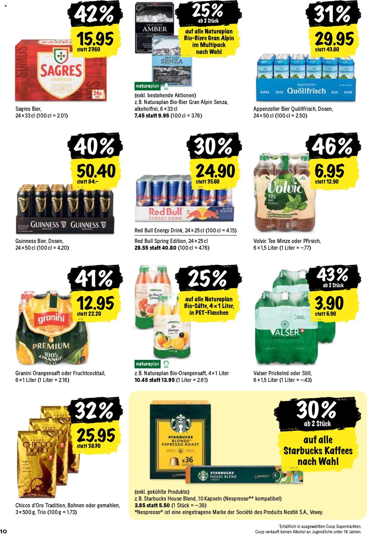 Coop aktionen – gültig ab 12.03.2026 | Seite: 10 | Produkte: Red bull, Bier, Tee, Pfirsich