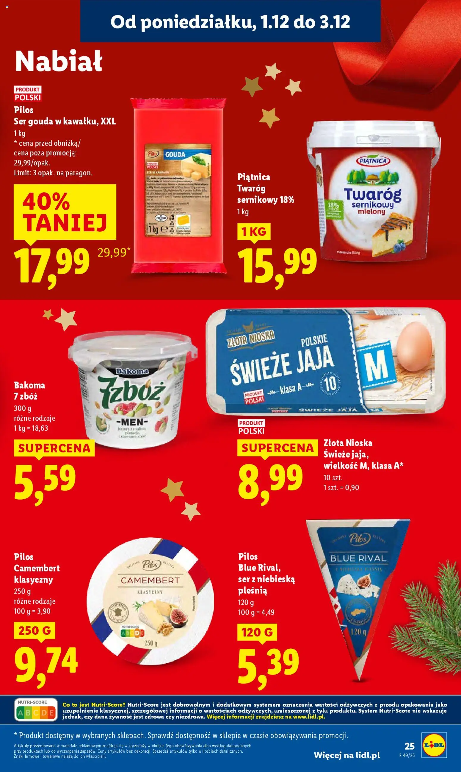 Lidl Gazetka od 01.12.2025 | Strona: 27 | Produkty: Camembert, Twaróg, Jaja, Ser gouda