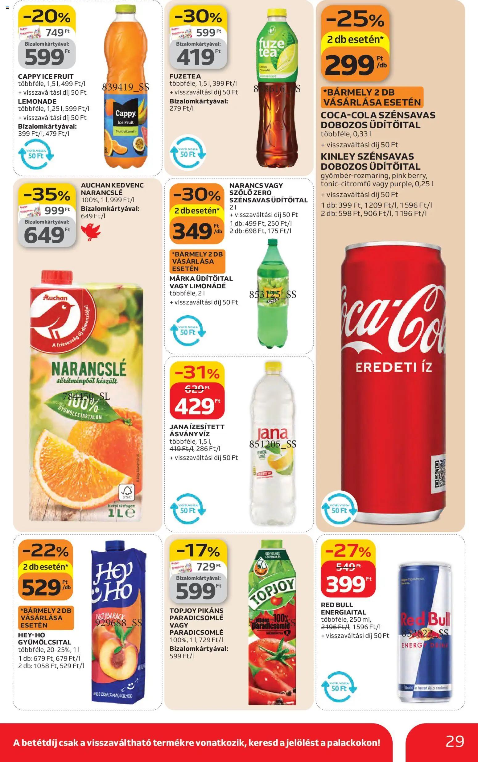 Auchan akciós ujság - amely érvényes a következő dátumtól: 12.02.2026 | Oldal: 29 | Termékek: Szőlő, Energiaital, Limonádé, Narancs