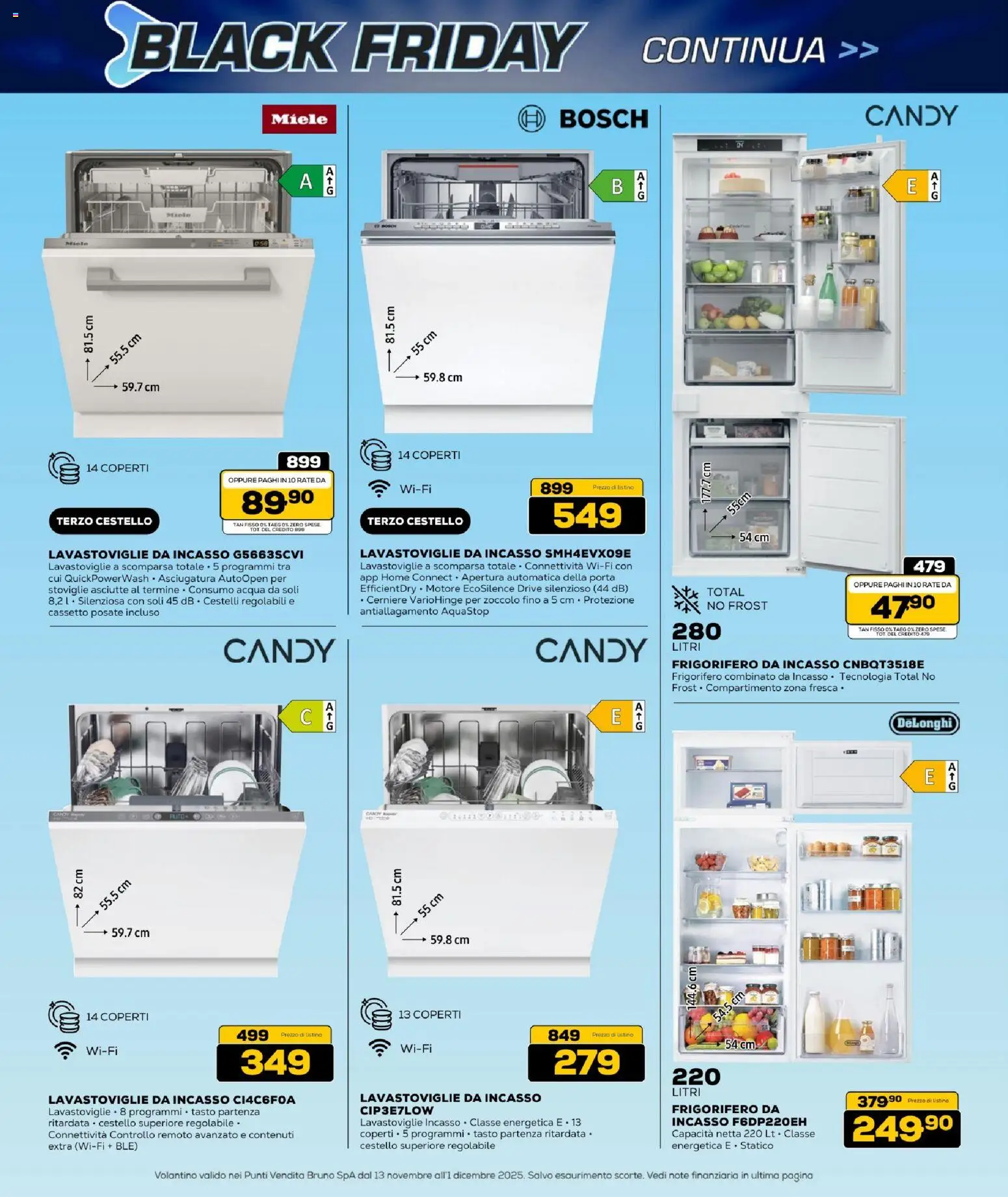 Volantino BRUNO del 13.11.2025 | Pagina: 23 | Prodotti: Posate, Acqua, Frigorifero da incasso, Frigorifero combinato