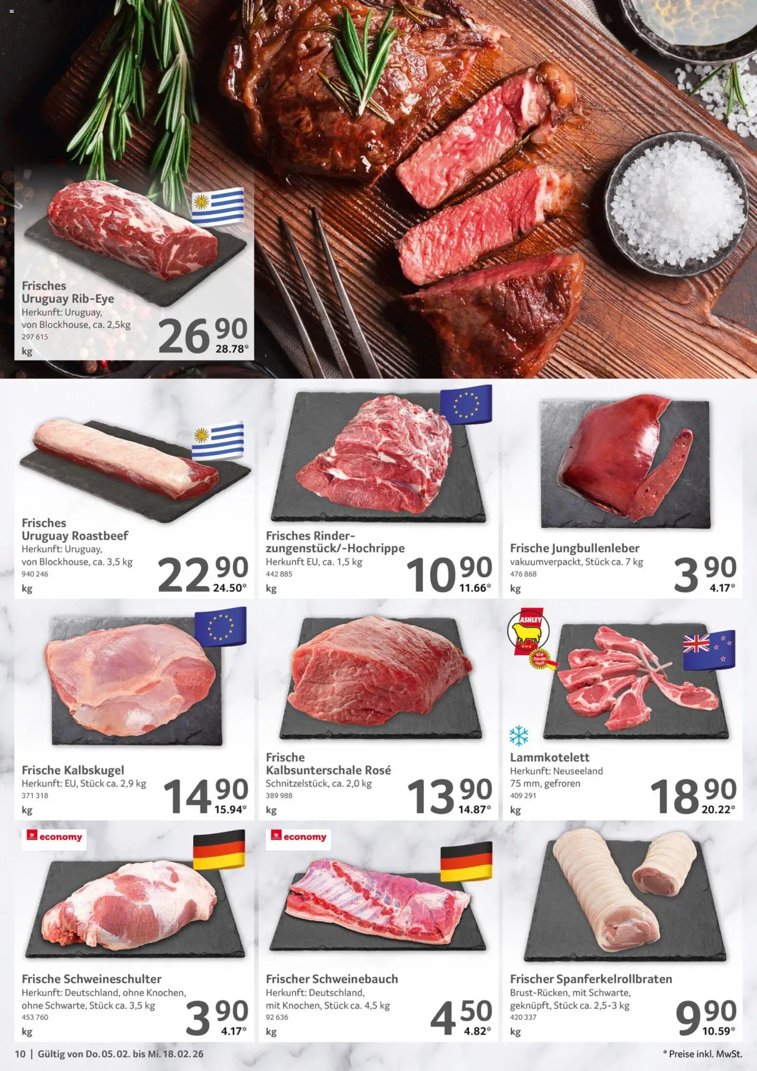 Selgros Gastronomie – gültig ab 05.02.2026 | Seite: 10 | Produkte: Schweinebauch, Roastbeef