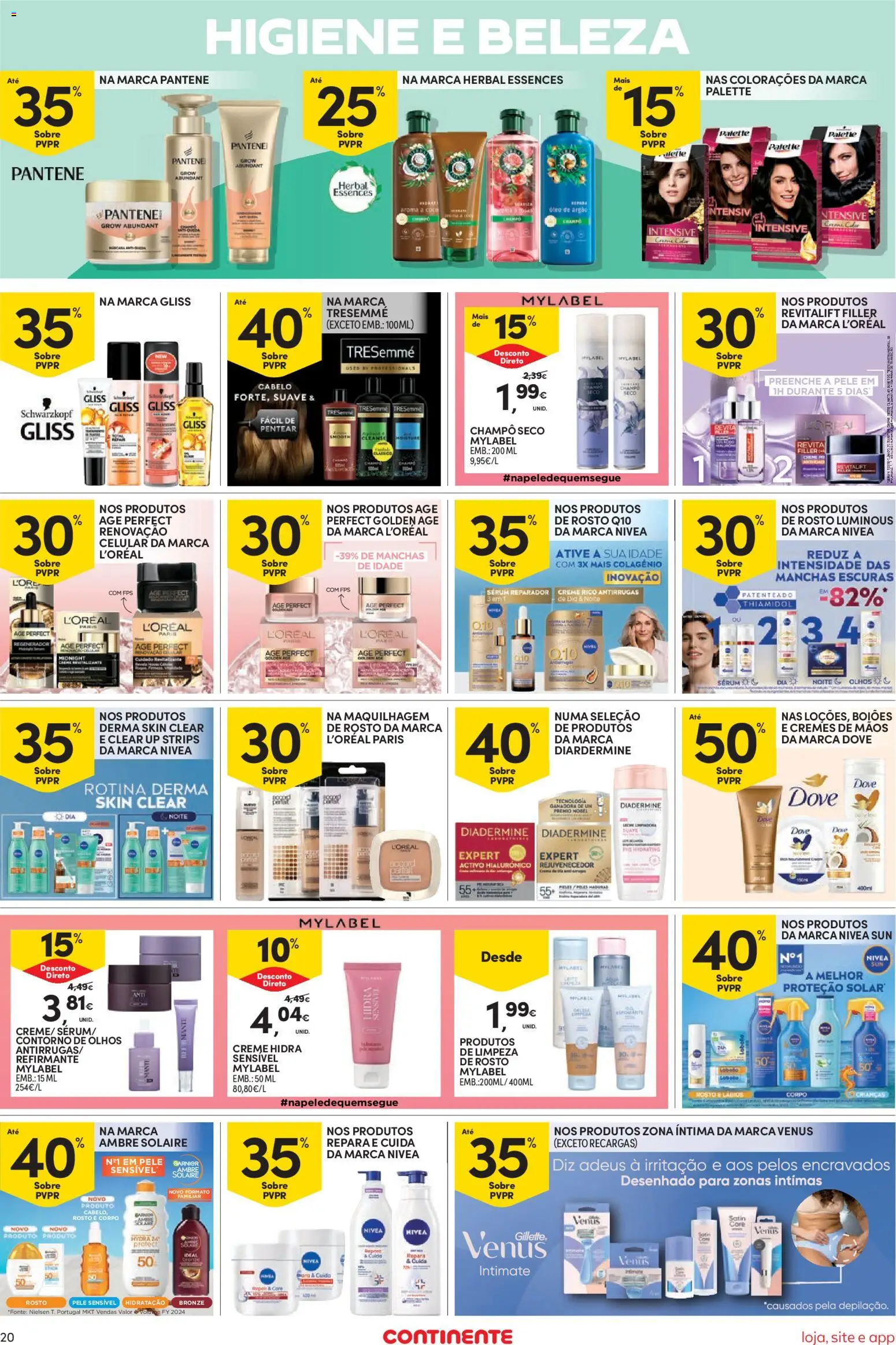 Continente Semanal Continente Bom Dia │ válido de 14.04.2026 | Página: 20 | Produtos: Shampoo, Maquilhagem, Sérum, Creme