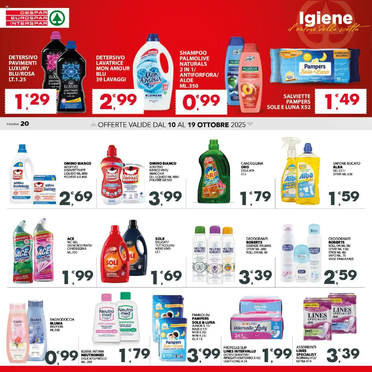 Volantino Despar del 10.10.2025 | Pagina: 20 | Prodotti: Shampoo, Sapone, Lavatrice, WC
