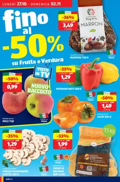Anteprima del volantino PEPERONI MISTI 500 G, Peperoni misti in confezione da 500 g valido a partire dal 27.10.2025 | Pagina: 2 | Prodotti: Patate, Frutta, Funghi, TV