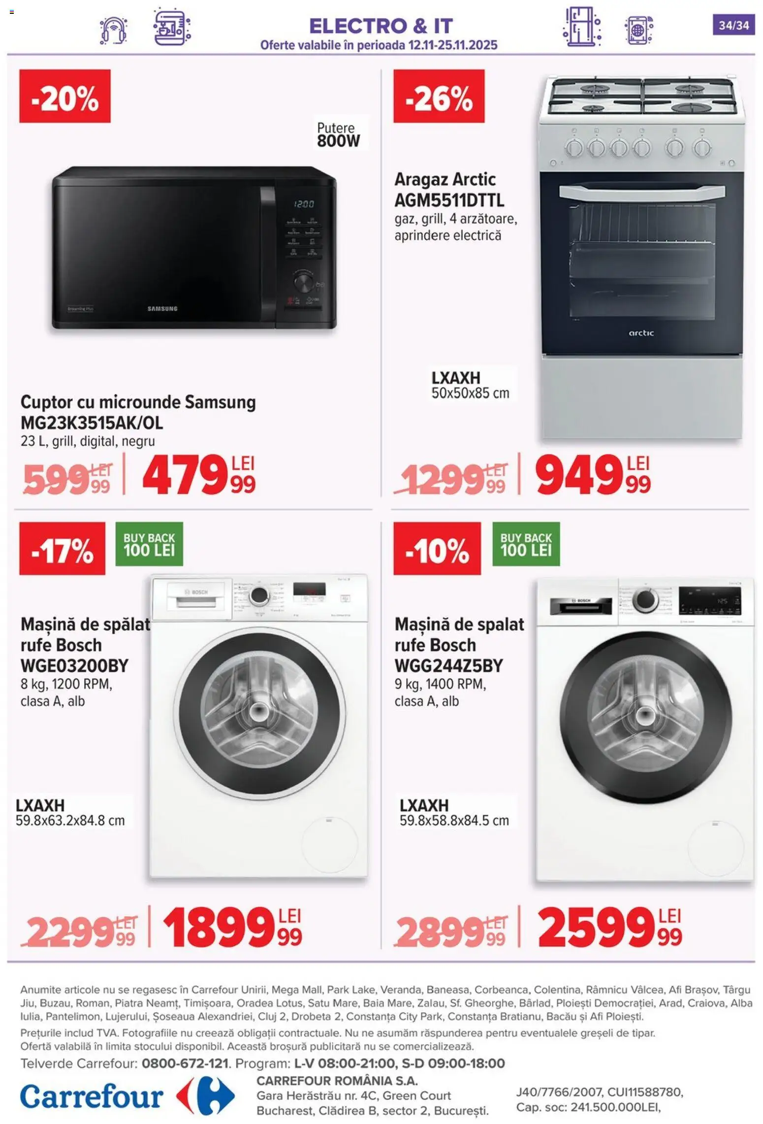 Noul catalog Carrefour – valabil de la 12.11.2025 | Pagină: 34 | Produse: Mașină De Spălat, Cuptor, Cuptor Cu Microunde, Aragaz