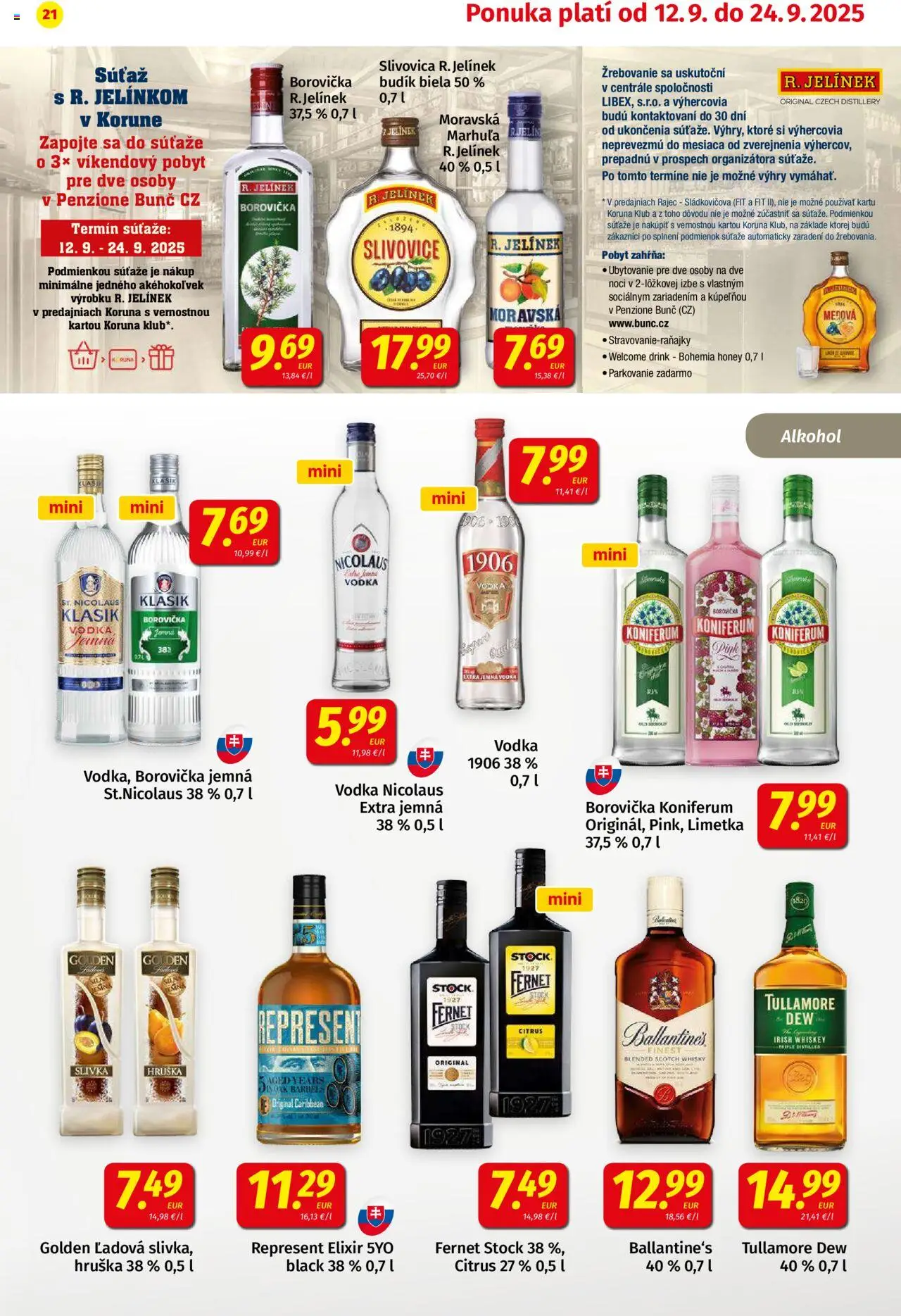 Nové Koruna akcie – leták je platný od 12.09.2025 | Strana: 21 | Produkty: Koniferum, Whisky, Fernet, Fernet Stock