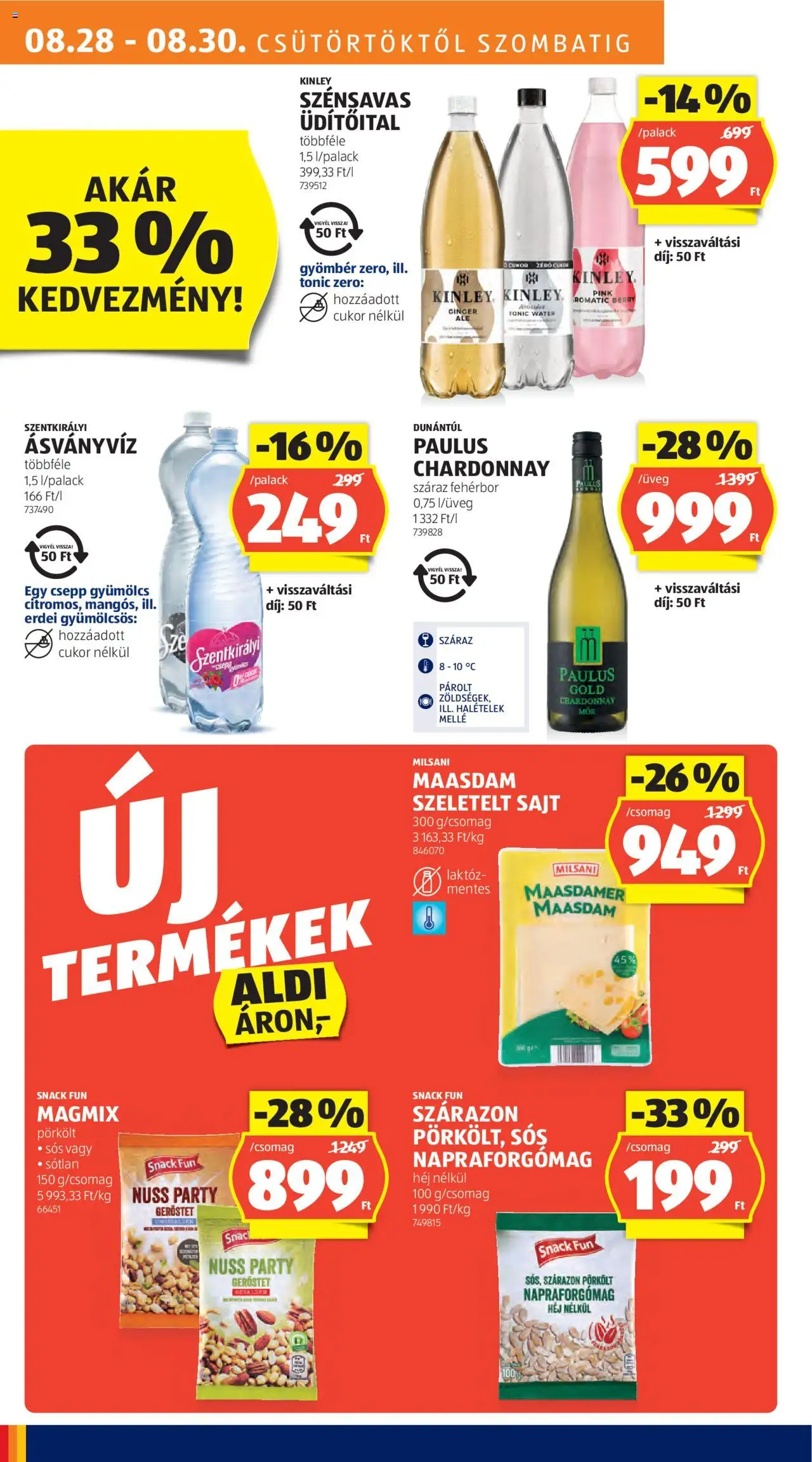 Aldi akciós ujság - amely érvényes a következő dátumtól: 28.08.2025 | Oldal: 12 | Termékek: Napraforgómag, Szentkirályi ásványvíz, Fehérbor, Cukor