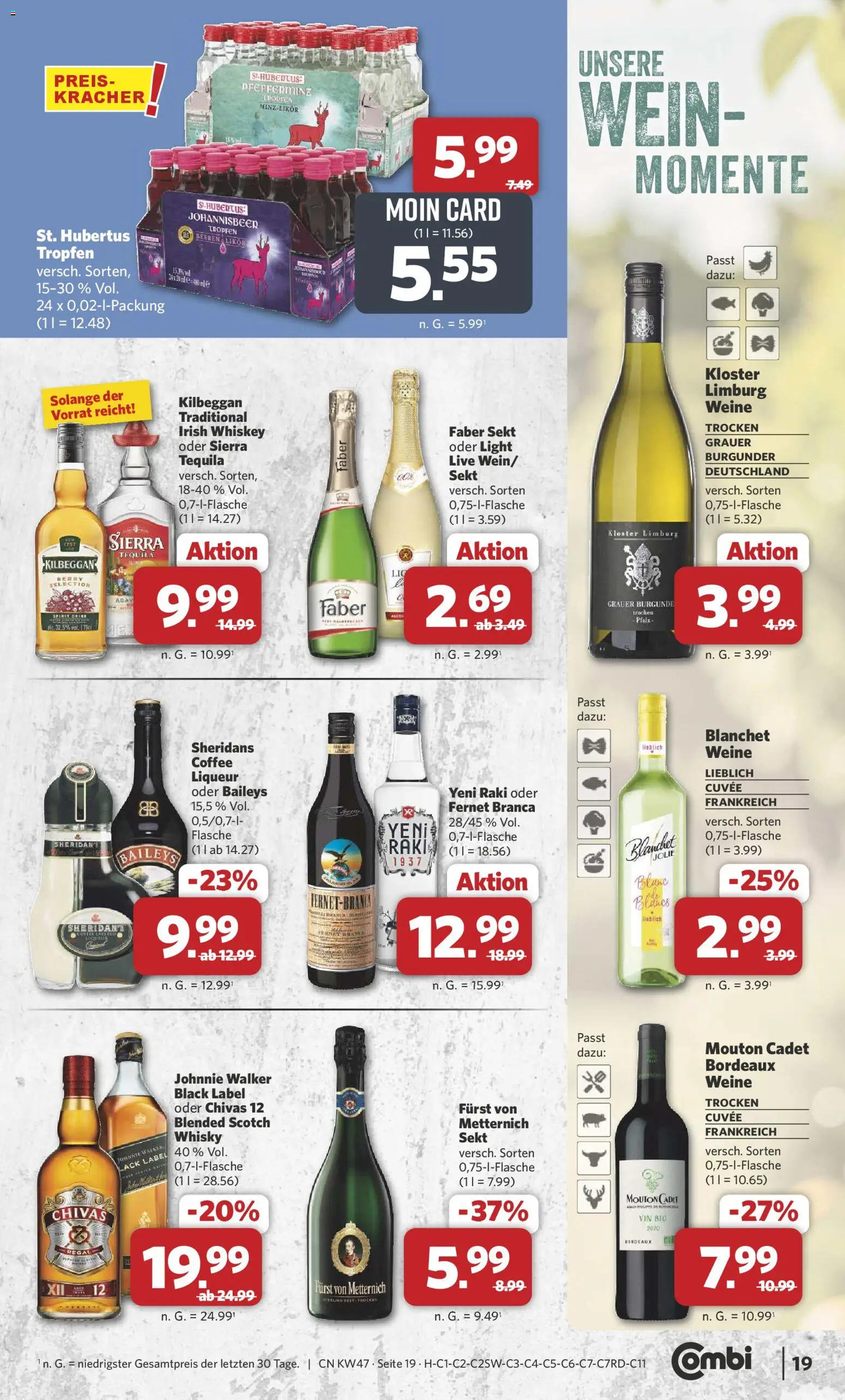 Combi Prospekt 	 – gültig ab 17.11.2025 | Seite: 20 | Produkte: Furst von metternich, Tequila, Baileys, Hubertus tropfen