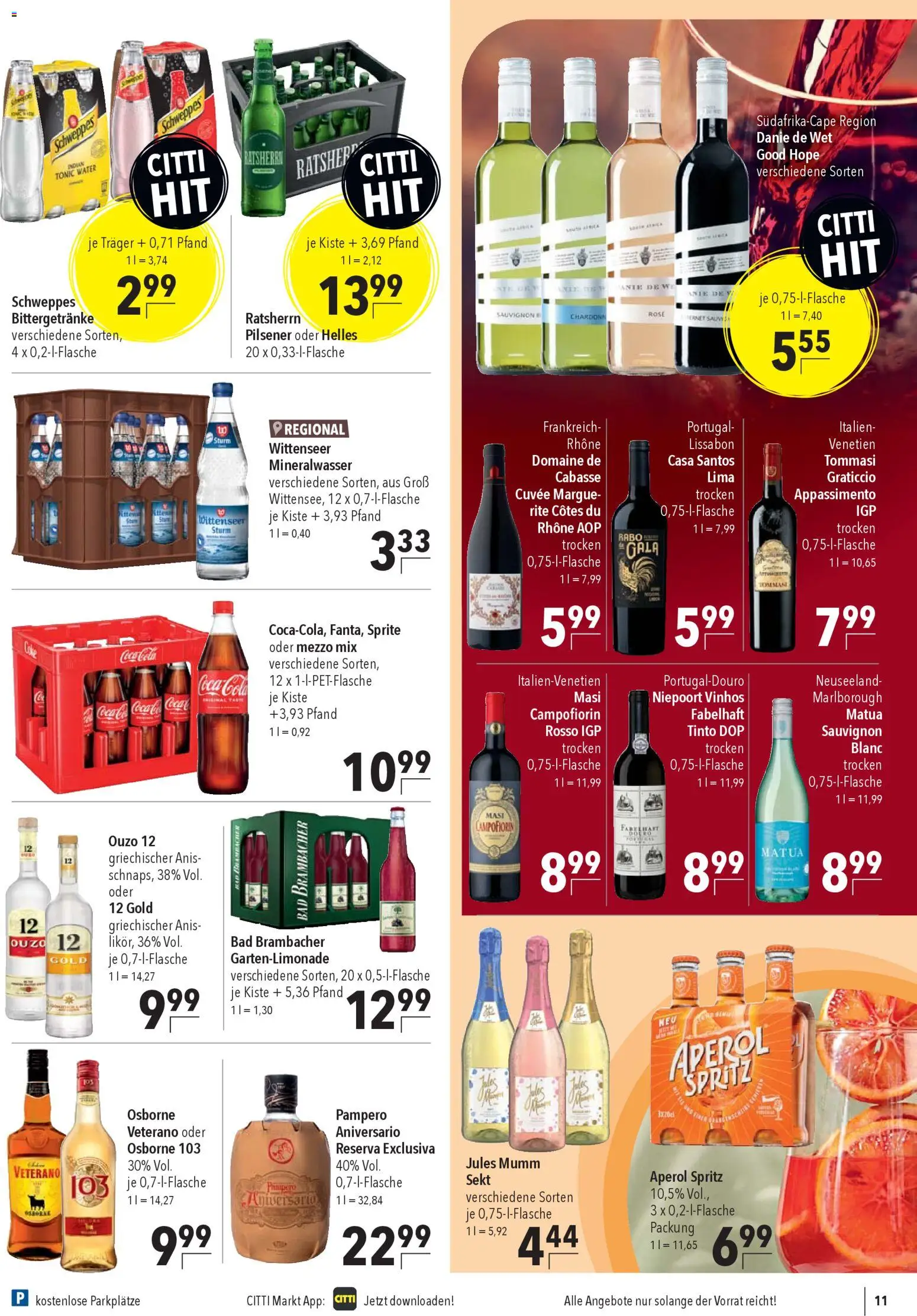 CITTI Markt Prospekt 	 – gültig ab 22.04.2026 | Seite: 11 | Produkte: Ouzo 12, Coca cola, Cola, Sekt