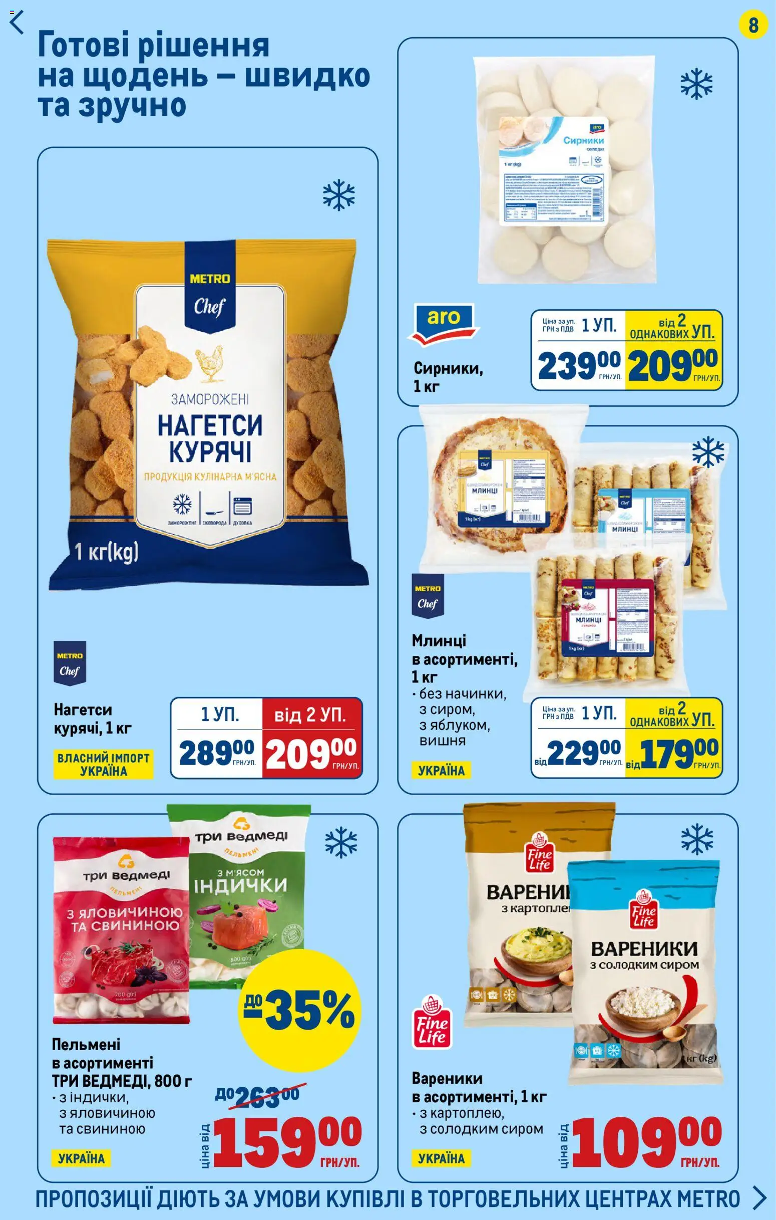 Metro Kаталог - дійснийкції з 16.04.2026 | Сторінка: 8 | Товари: Пельмені, Сковорода, Духовка, Вареники