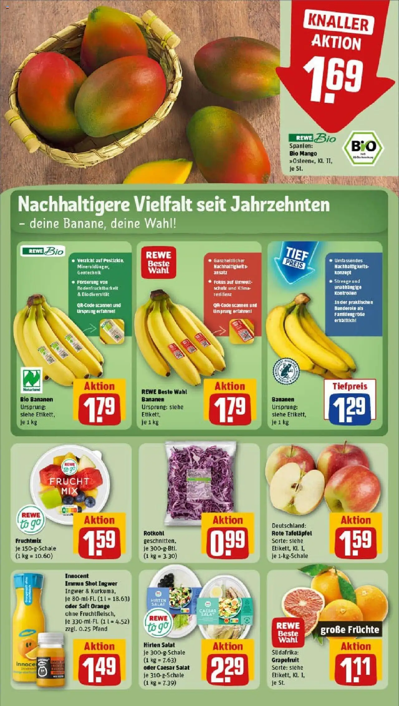 Rewe prospekt Gummersbach / Niederseßmar	 – gültig ab 28.09.2025 | Seite: 10 | Produkte: Bananen, Grapefruit, Mango, Saft