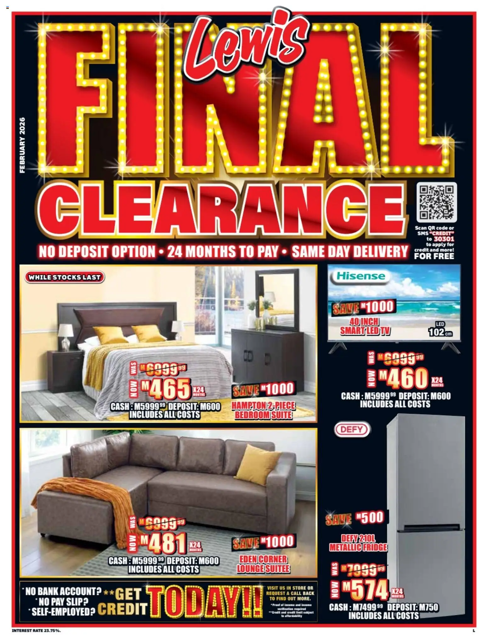 New Lewis Stores catalogue – valid from 23.02.2026 | Page: 1 | Products: TV, Fridge