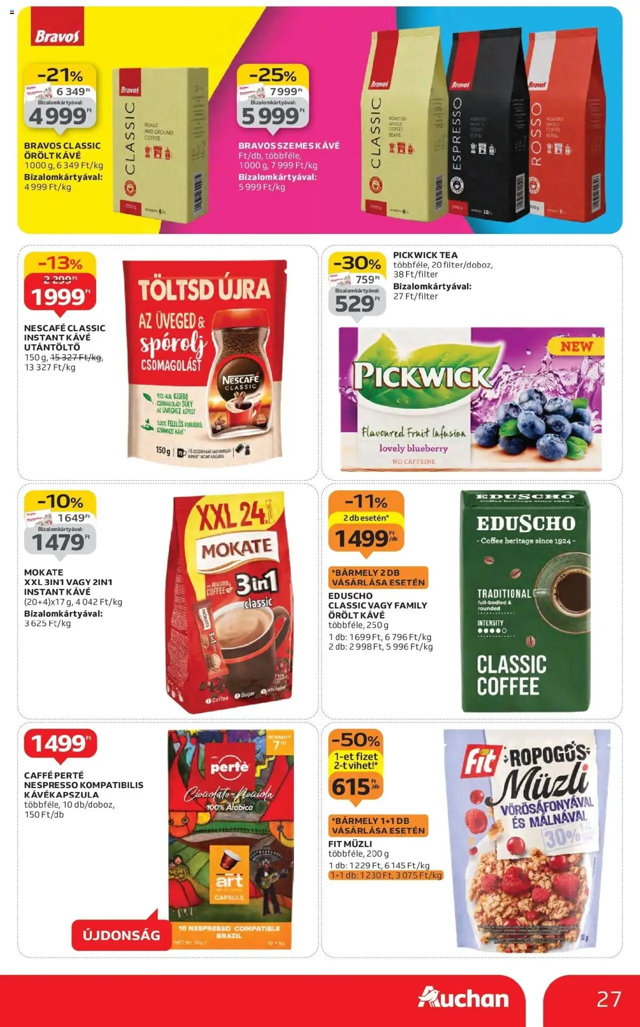 Auchan akciós ujság - amely érvényes a következő dátumtól: 16.10.2025 | Oldal: 27 | Termékek: Nescafé, Kávékapszula, Kávé, Instant kávé