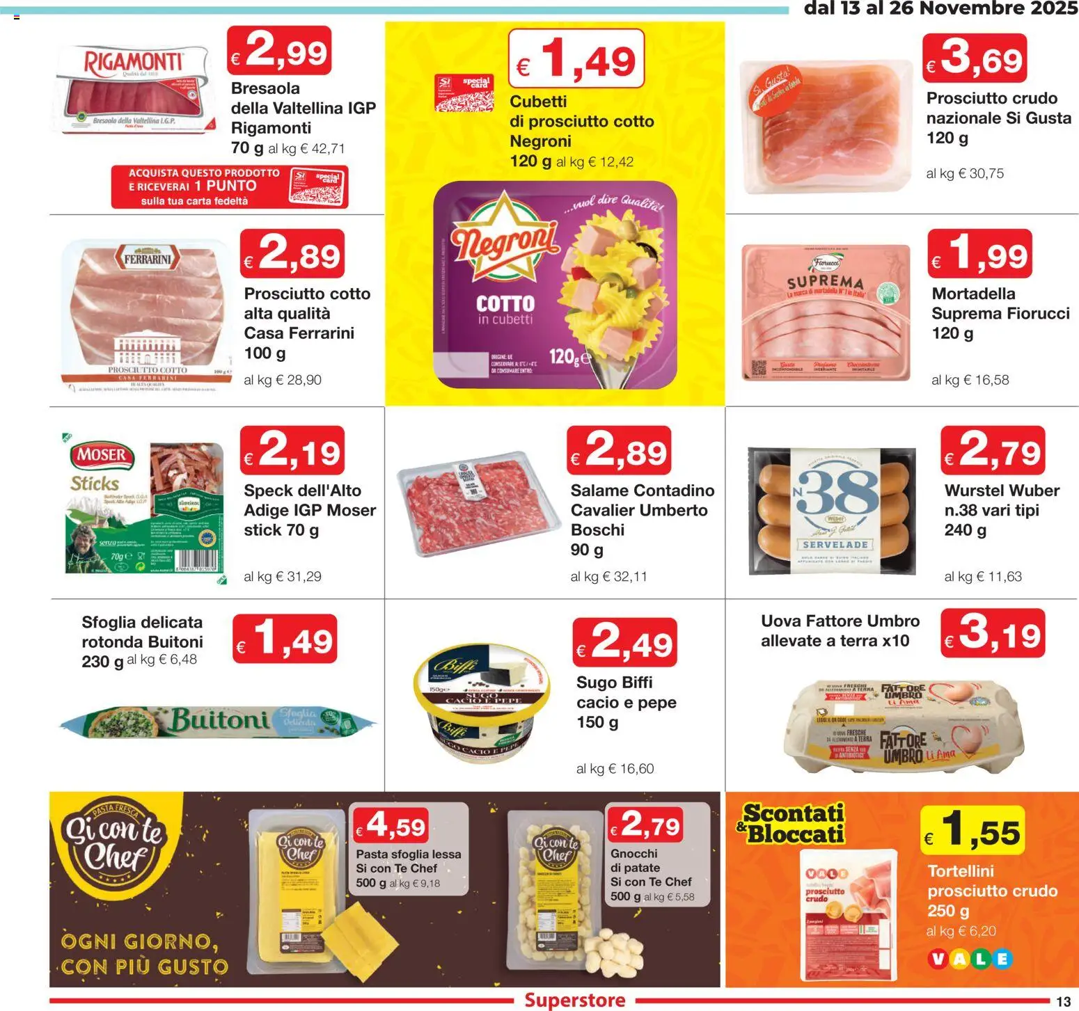Volantino Sì con Te del 13.11.2025 | Pagina: 13 | Prodotti: Uova, Tè, Wurstel, Gnocchi