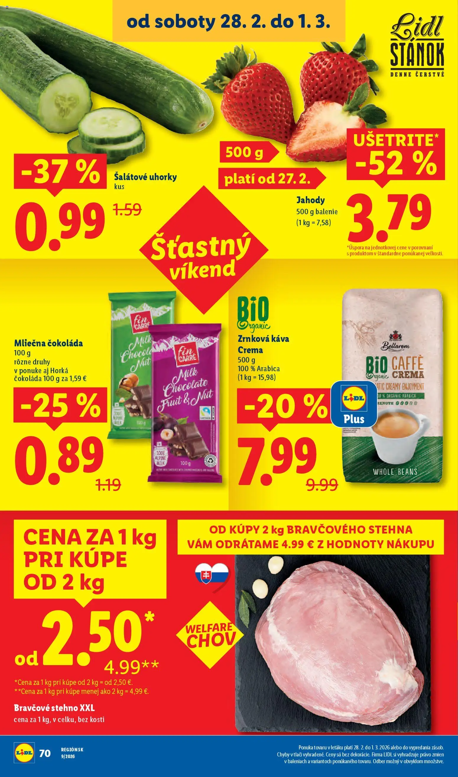 Nové Lidl akcie – leták je platný od 26.02.2026 | Strana: 42 | Produkty: Káva, Bravčové stehno, Jahody, Zrnková káva