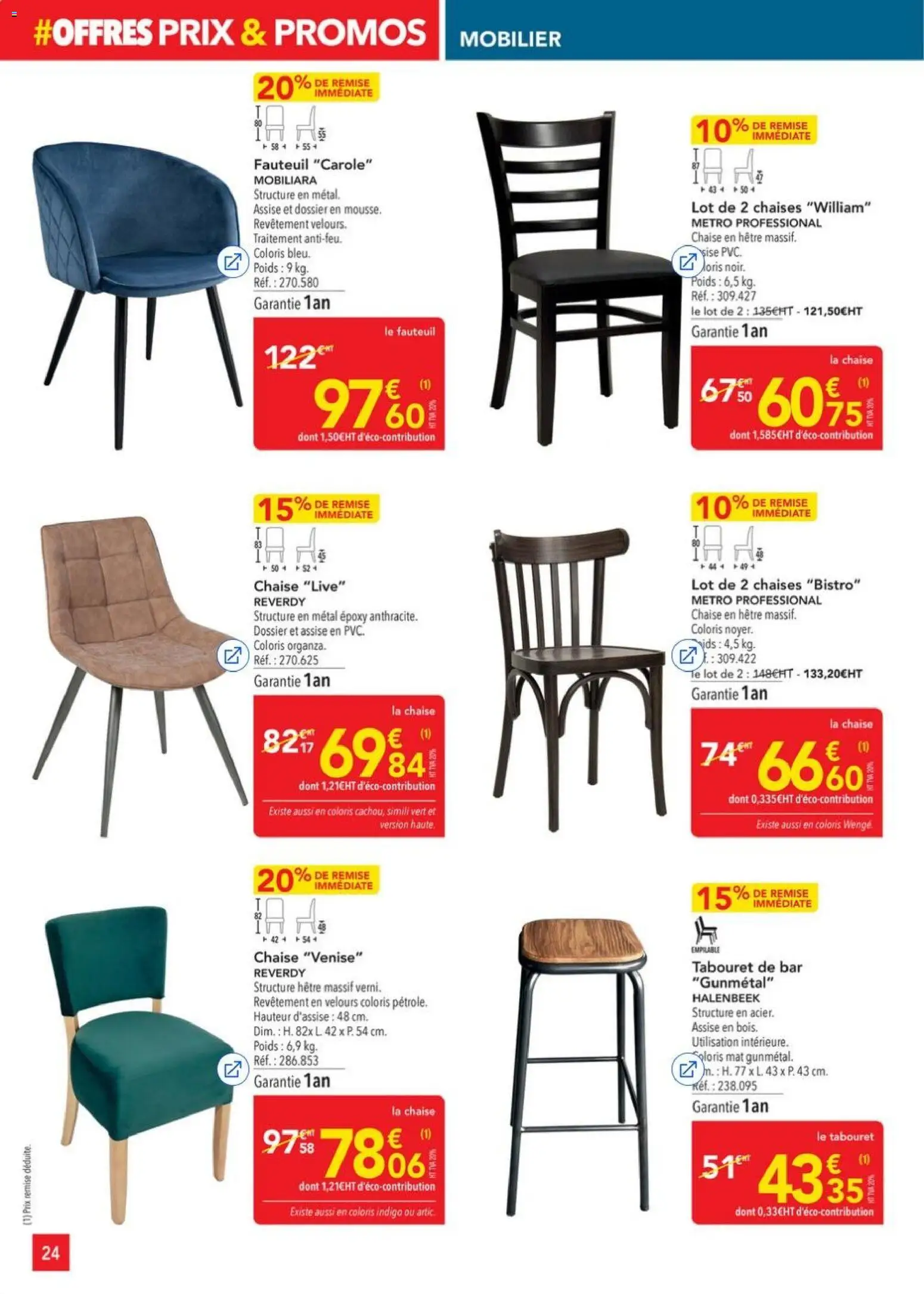 {H1} | Page: 24 | Produits: Le tabouret, Fauteuil, Tabouret de bar, Chaise